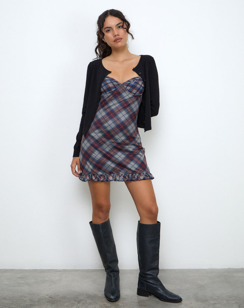 Image of Zeinari Mini Dress in Diagonal Check Navy