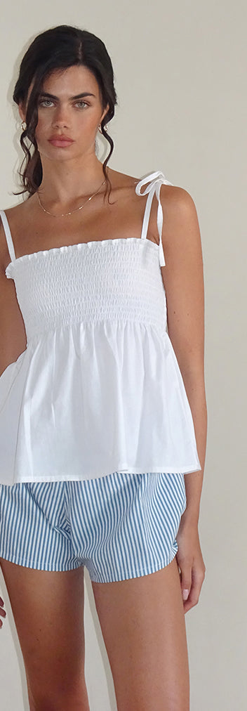 Pintuck Cotton Poplin Cami - White