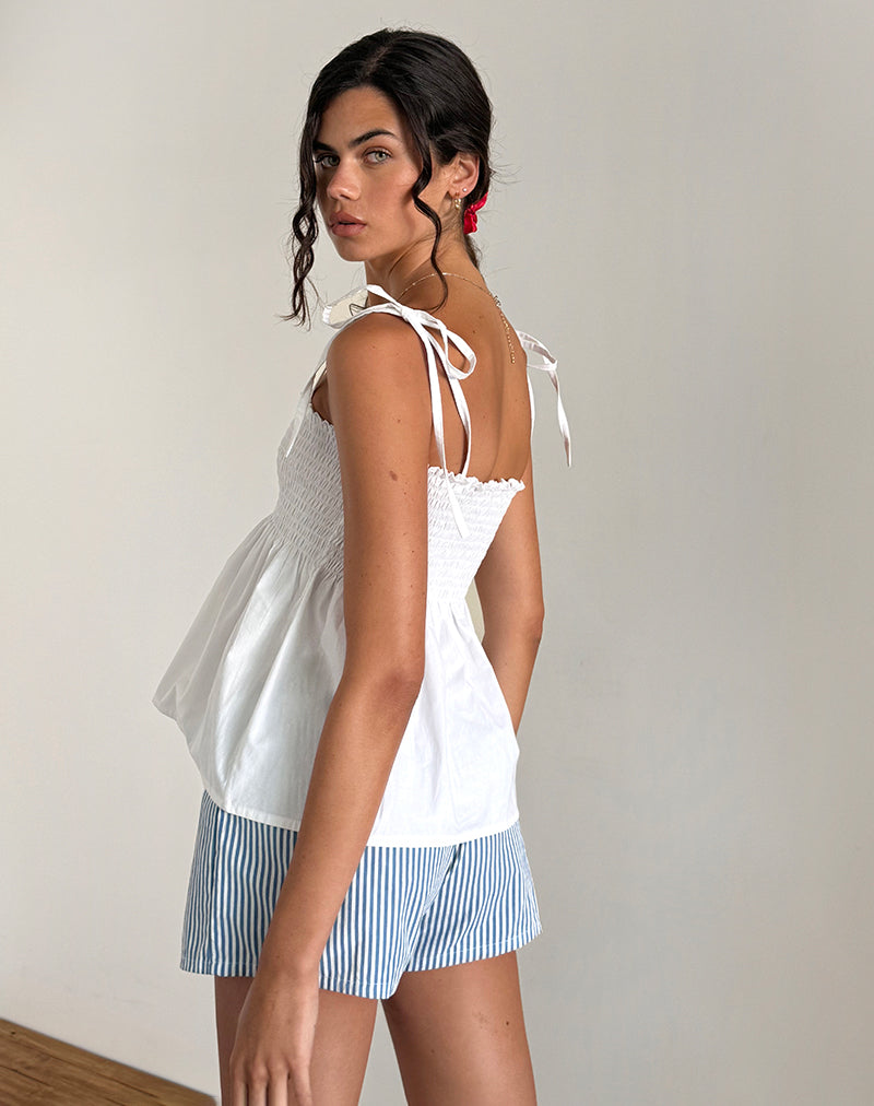 image of Zerah Shirred Cami Top in Poplin White