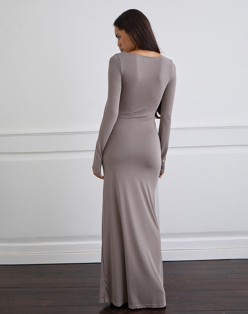 Motel Zeya long sleeve maxi dress with tie detail in gray Motel Zeya long sleeve maxi dress with tie detail in gray