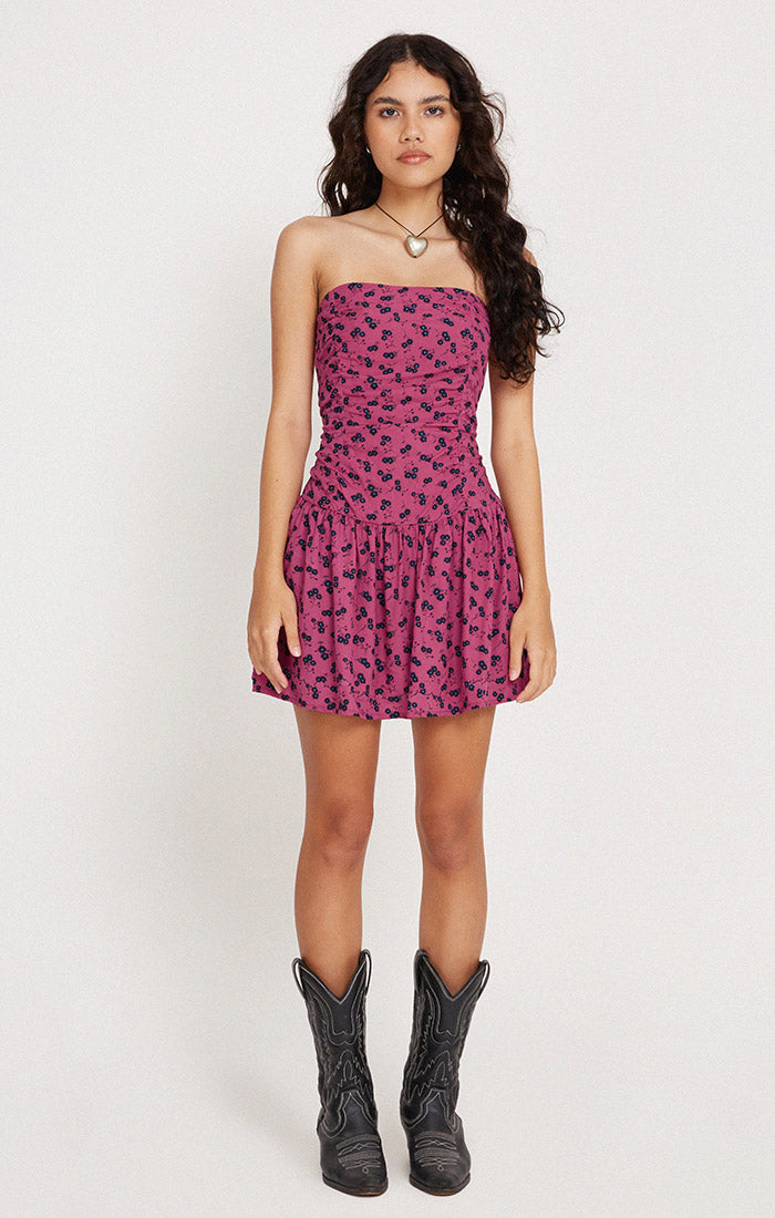 image of Zhao Bandeau Mini Dress in Raspberry Floral