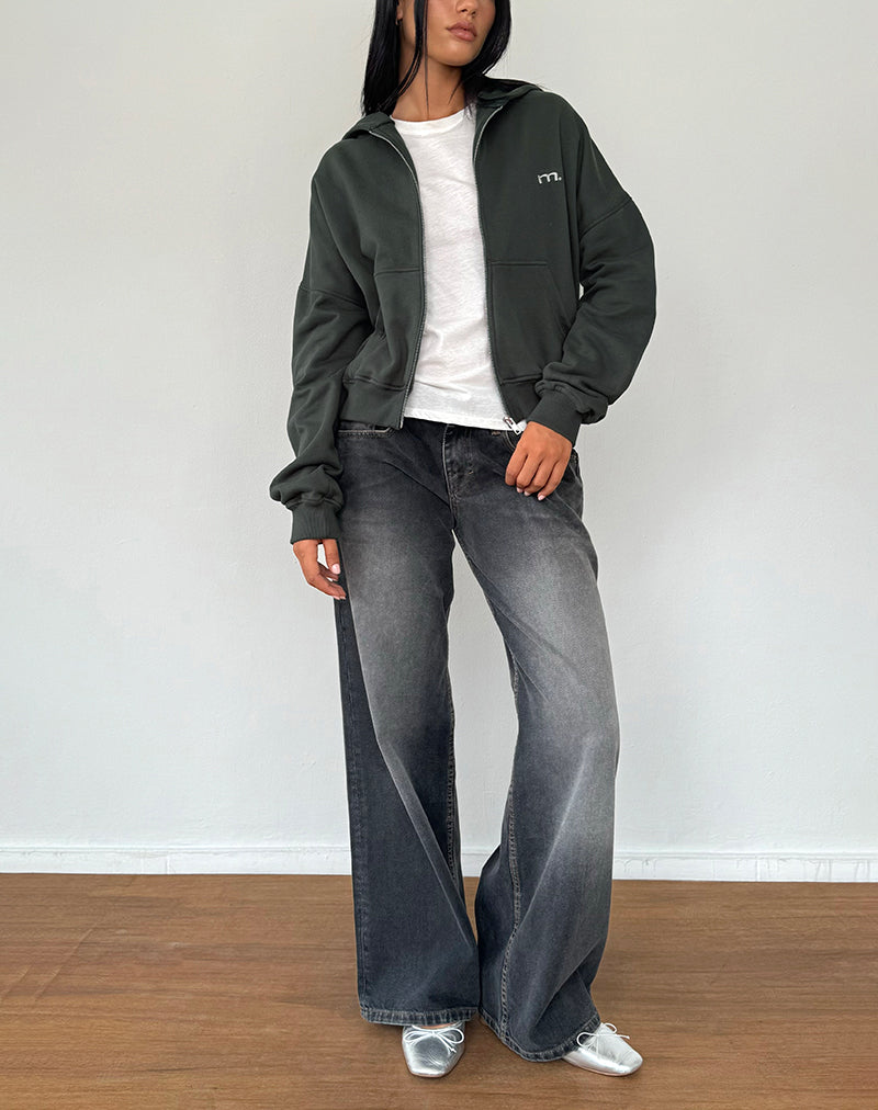 Beluga with Light Grey M Embroidery | Zip Through Hoodie