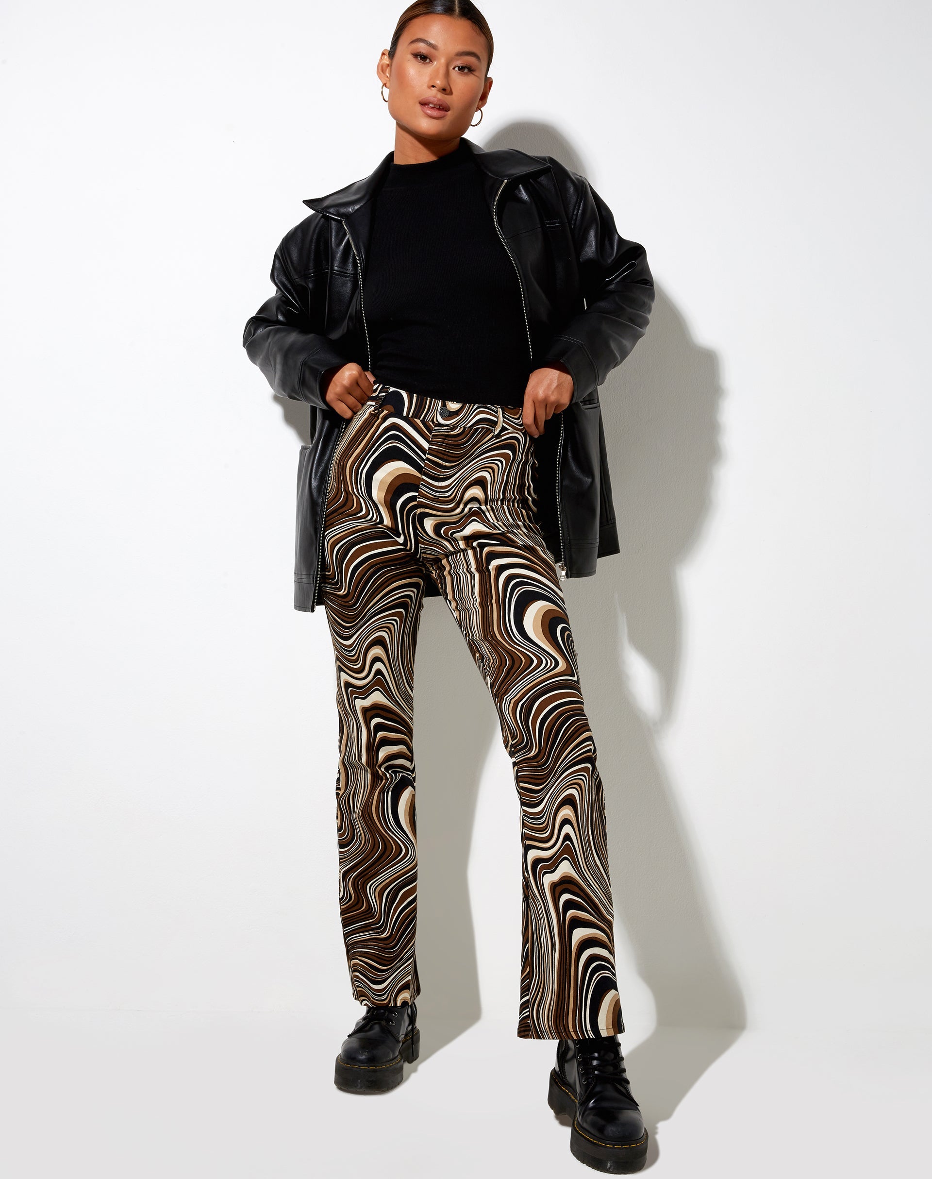 High Waist Brown Ripple Flare Trouser | Zoven – motelrocks