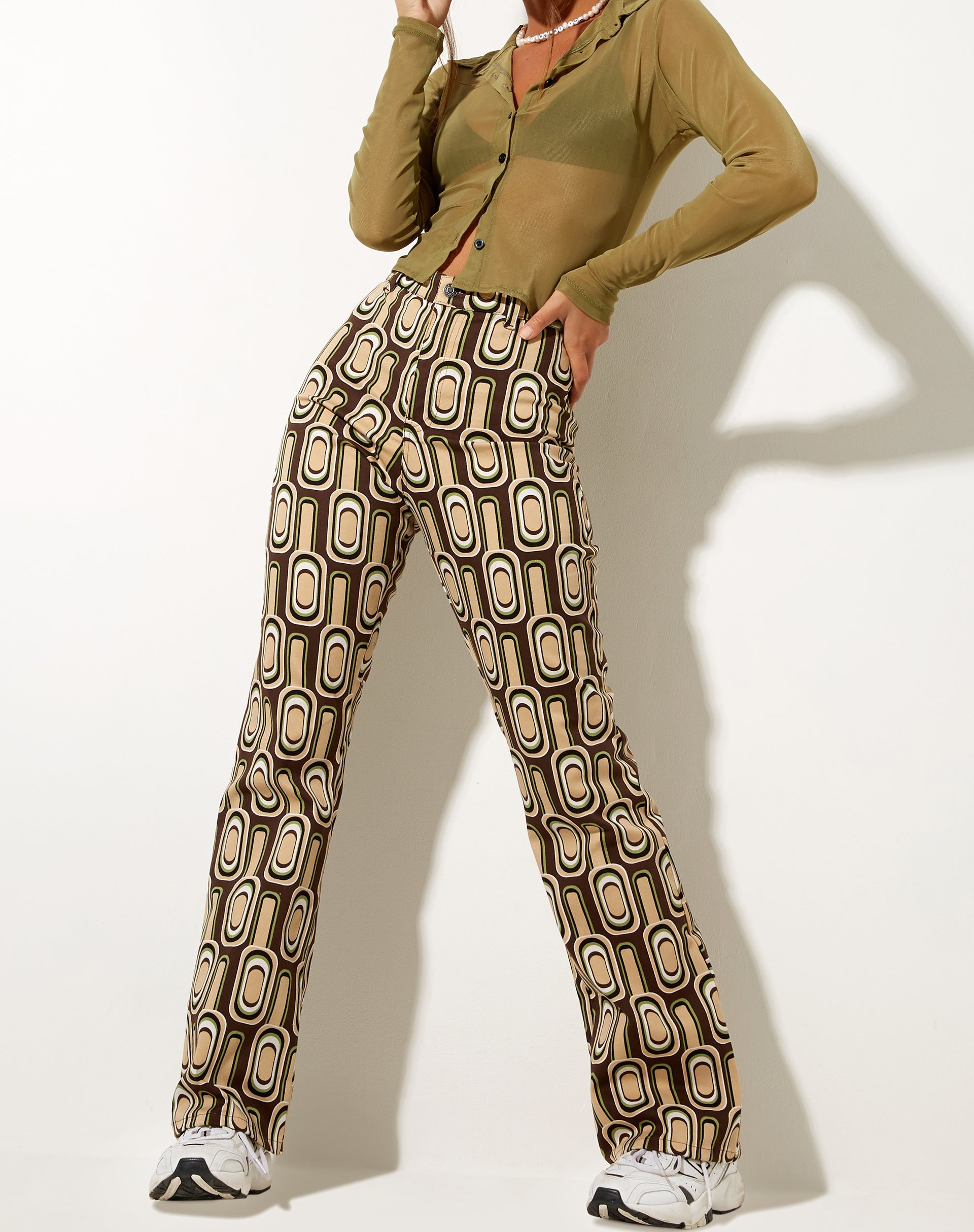 Image of Zoven Flare Trouser in Retro Spot Brown