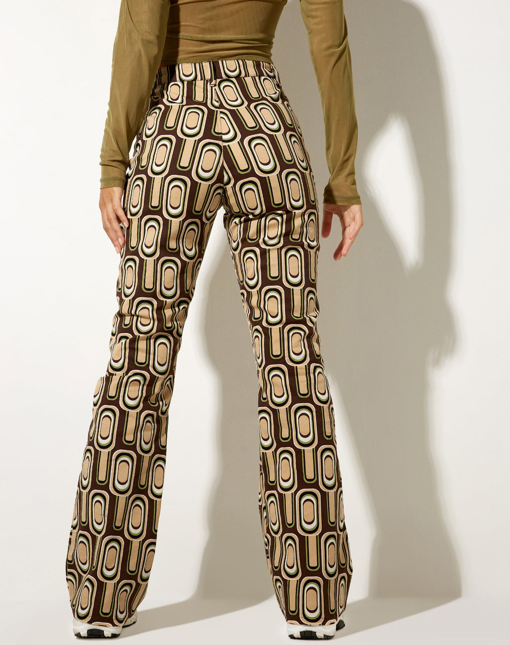 Zoven Flare Trouser in Retro Spot Brown