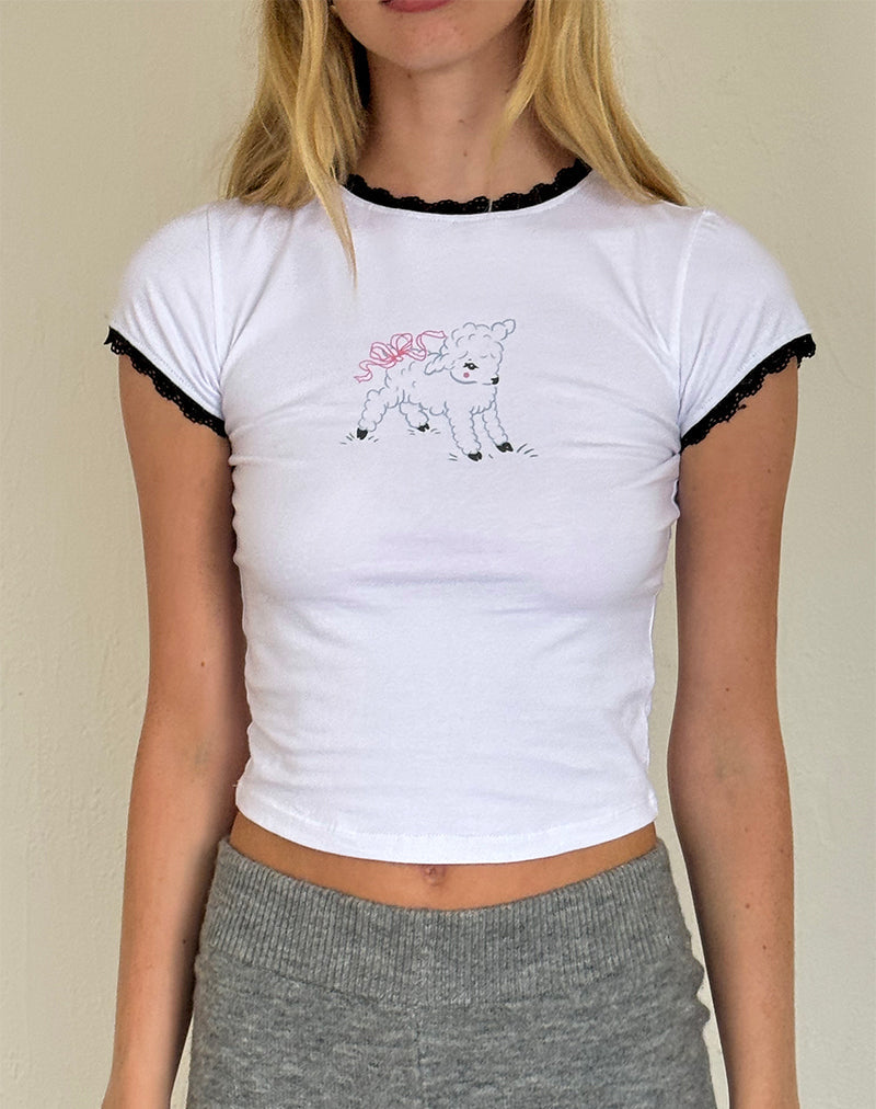 Zyzy Baby Tee in White with Sheep Print