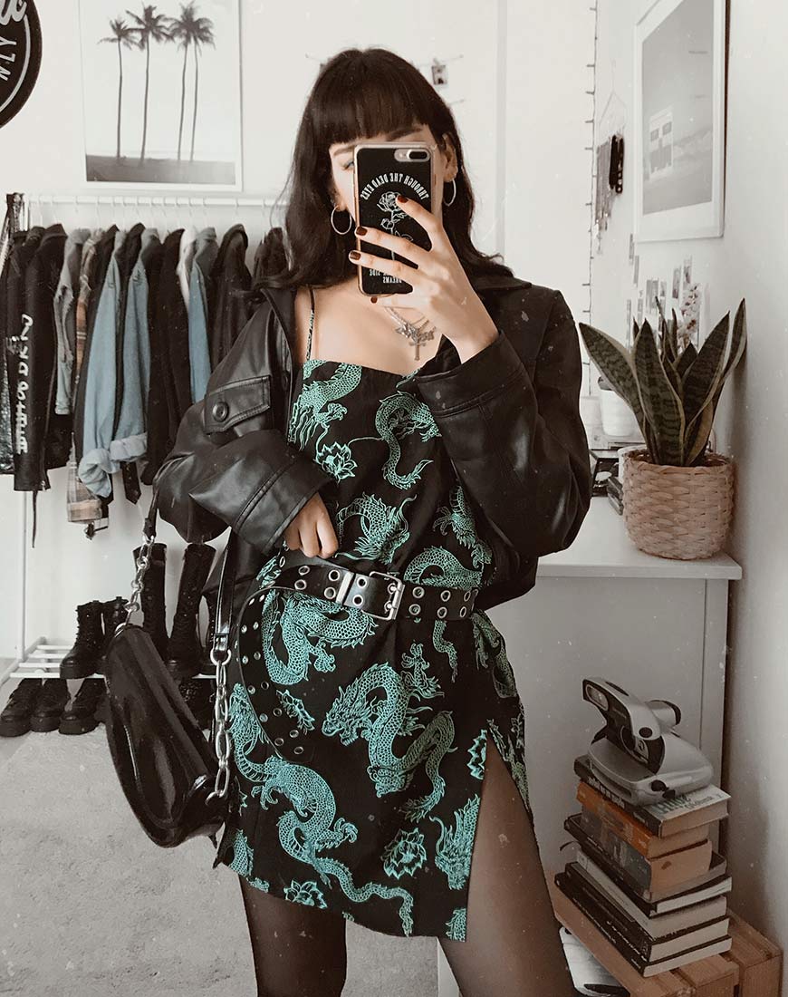Tista Dress in Dragon Flower Black and Mint Tista Dress in Dragon Flower Black and Mint