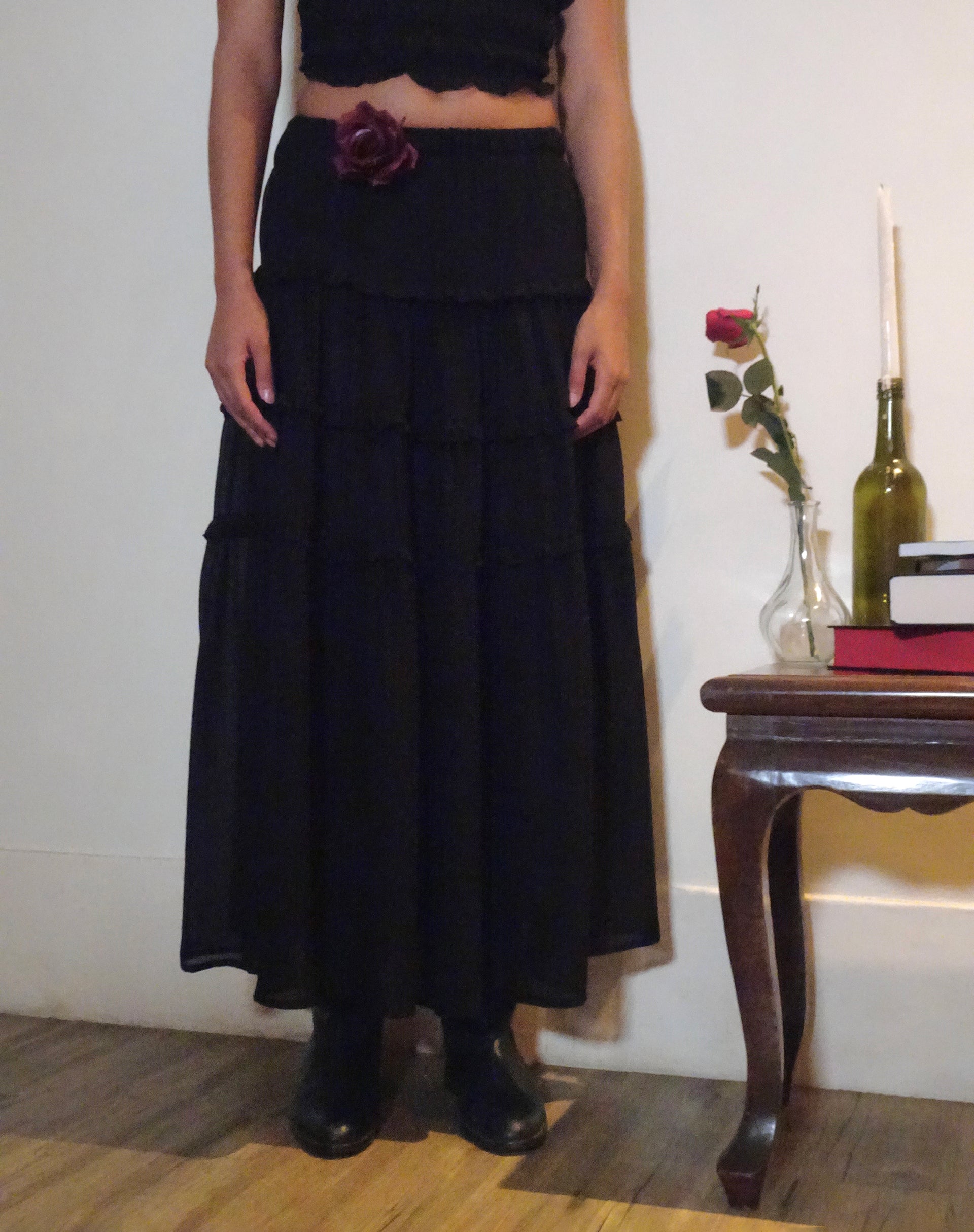 Black Chiffon Tiered Maxi Skirt | Norah – motelrocks-com-us