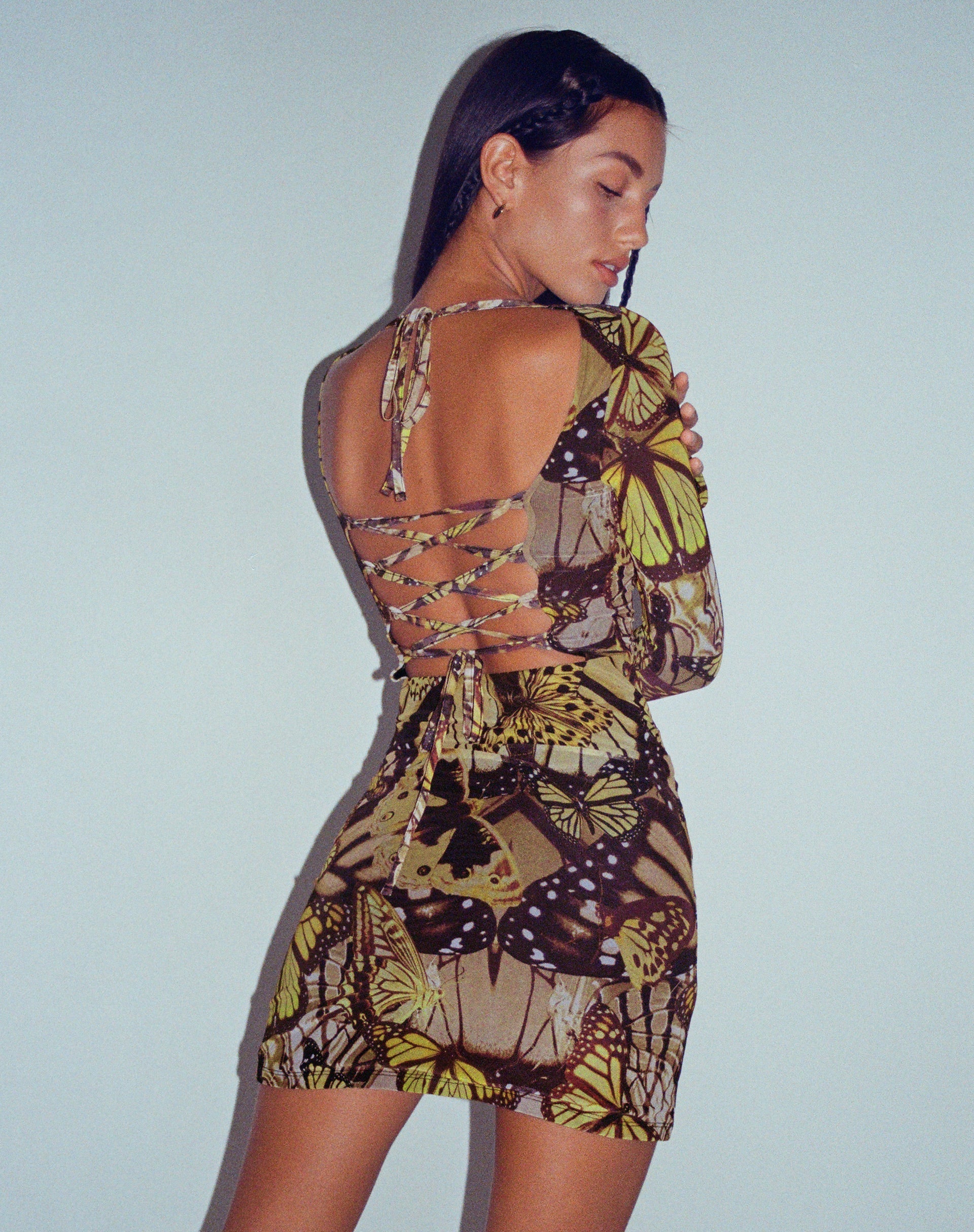 Onata Long Sleeve Mini Dress in Butterfly Gold Onata Long Sleeve Mini Dress in Butterfly Gold
