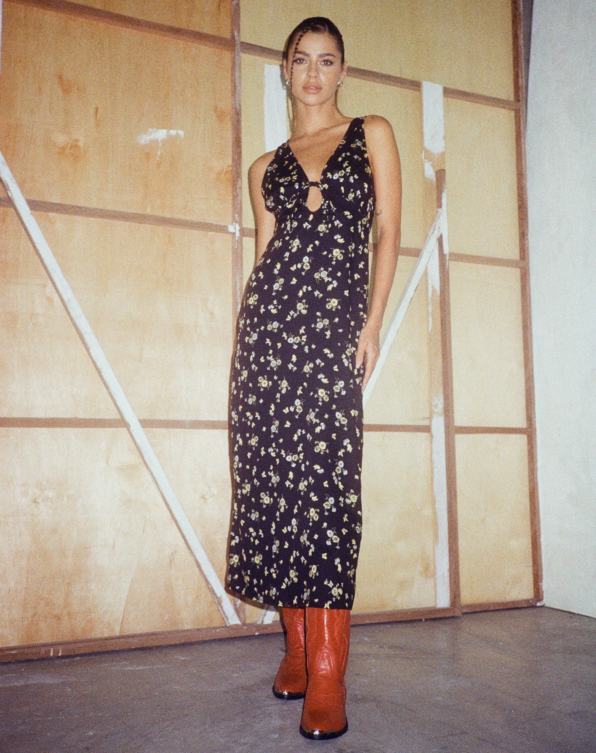 image of Fiaso Midi Dress in Lemon and Lime Black