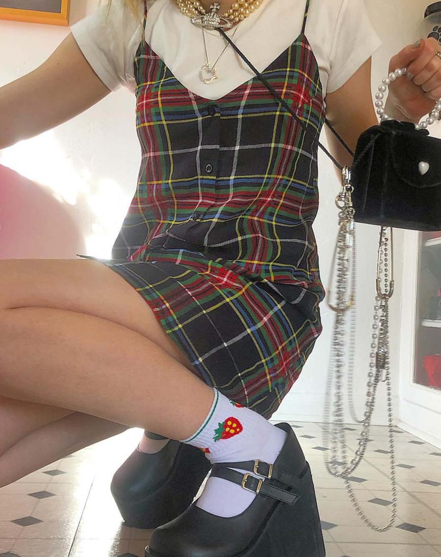 Sanna Slip Dress in Plaid Red Green Yellow and Black