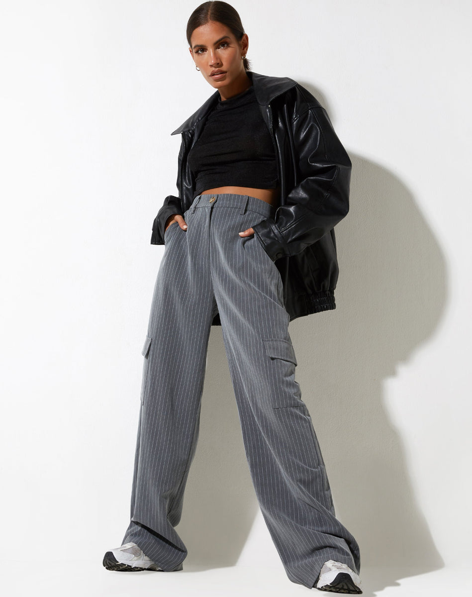 Grey Pinstripe Cargo Trousers | Abba – motelrocks-com-us