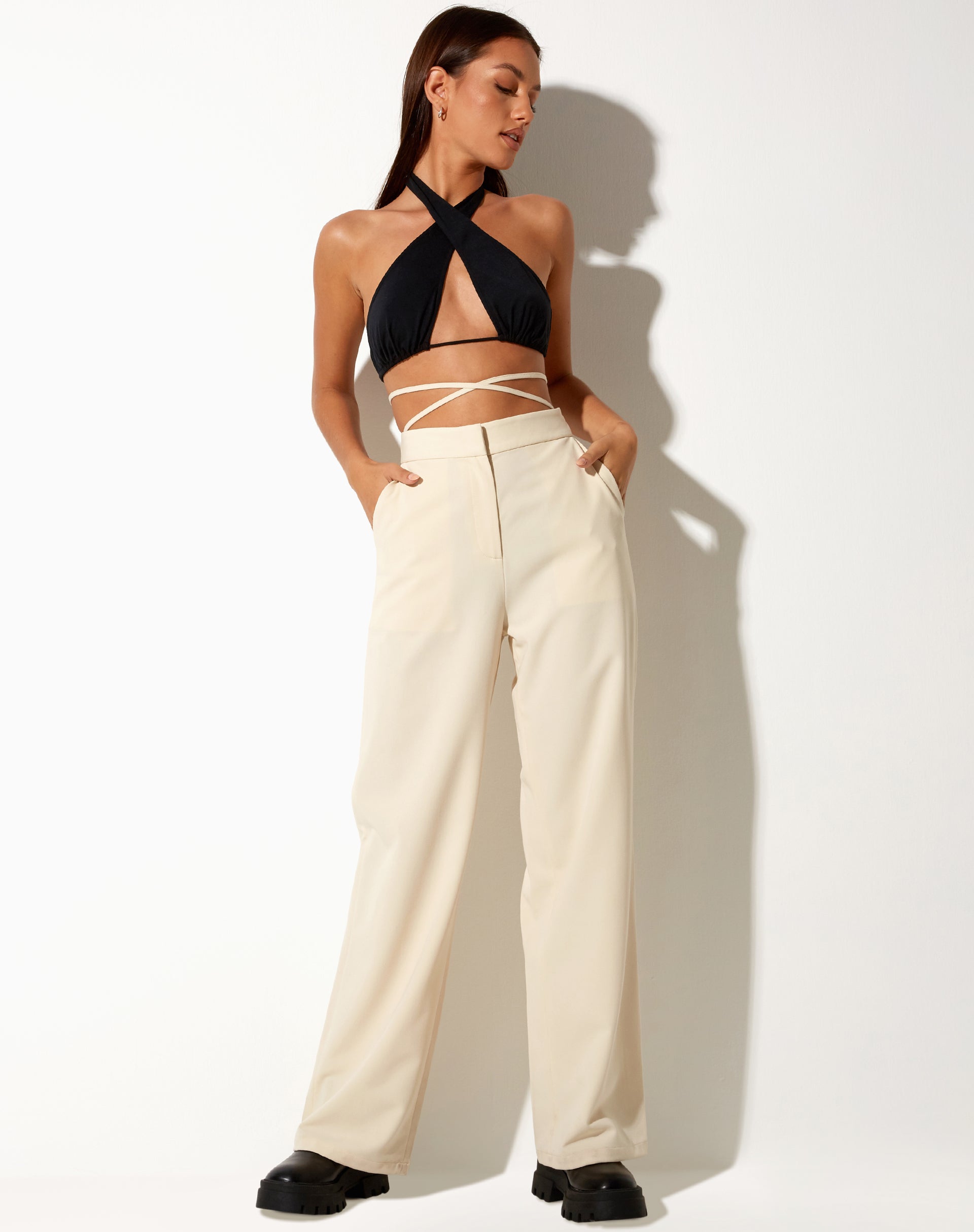 SHEIN Clasi Solid Slant Pocket Wide Leg Suit Pants | SHEIN