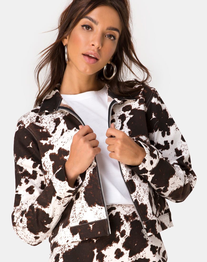 Agatha Jacket in Cow Hide Brown and White