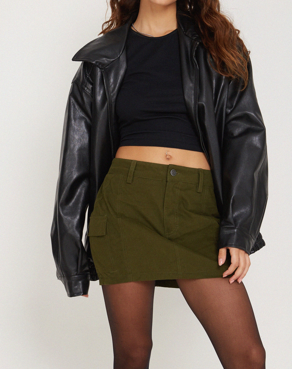 Dark Olive Green Mini Cargo Skirt | Ajeng – motelrocks-com-us