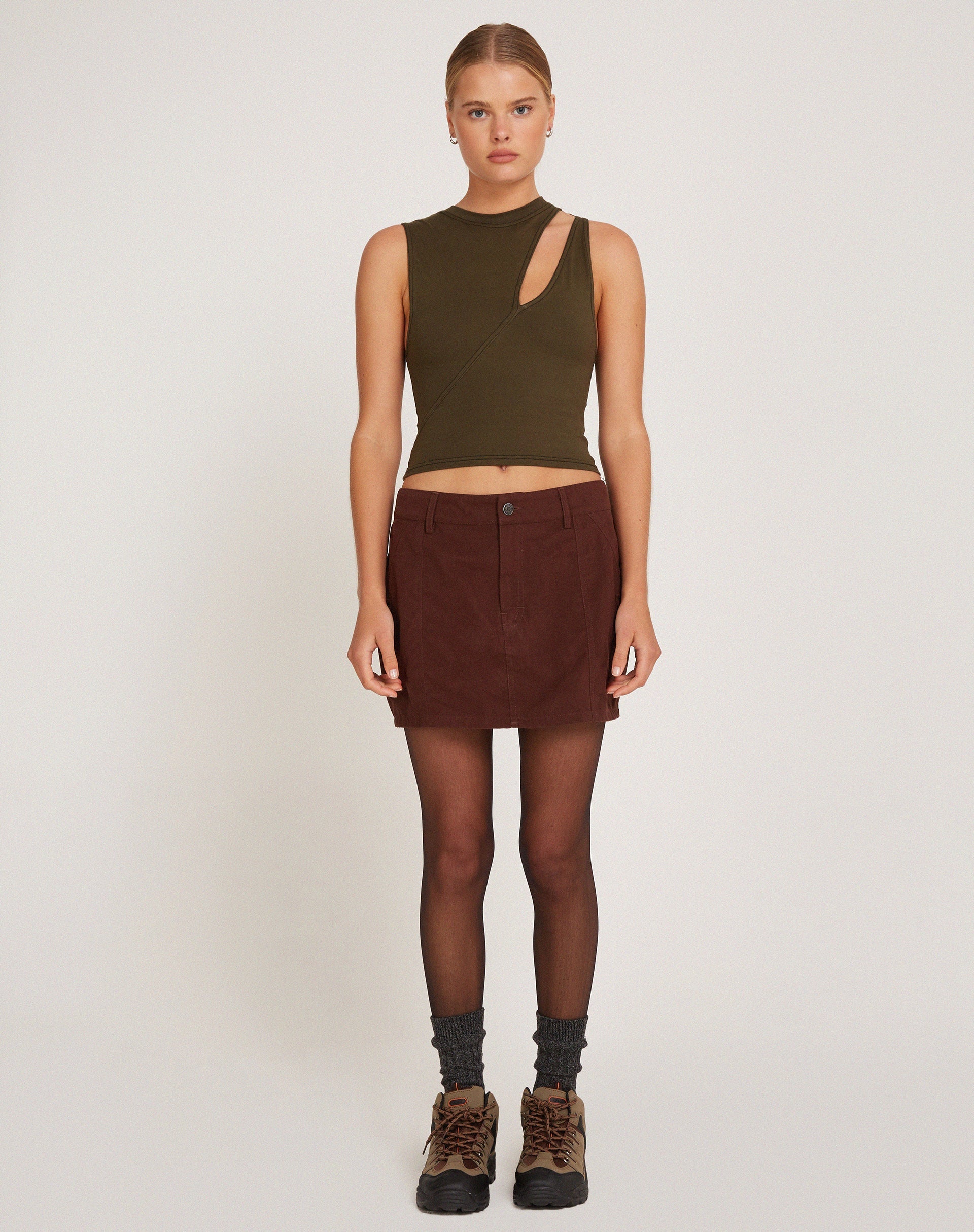 Image of Ajeng Low Rise Cargo Mini Skirt in Seal Brown