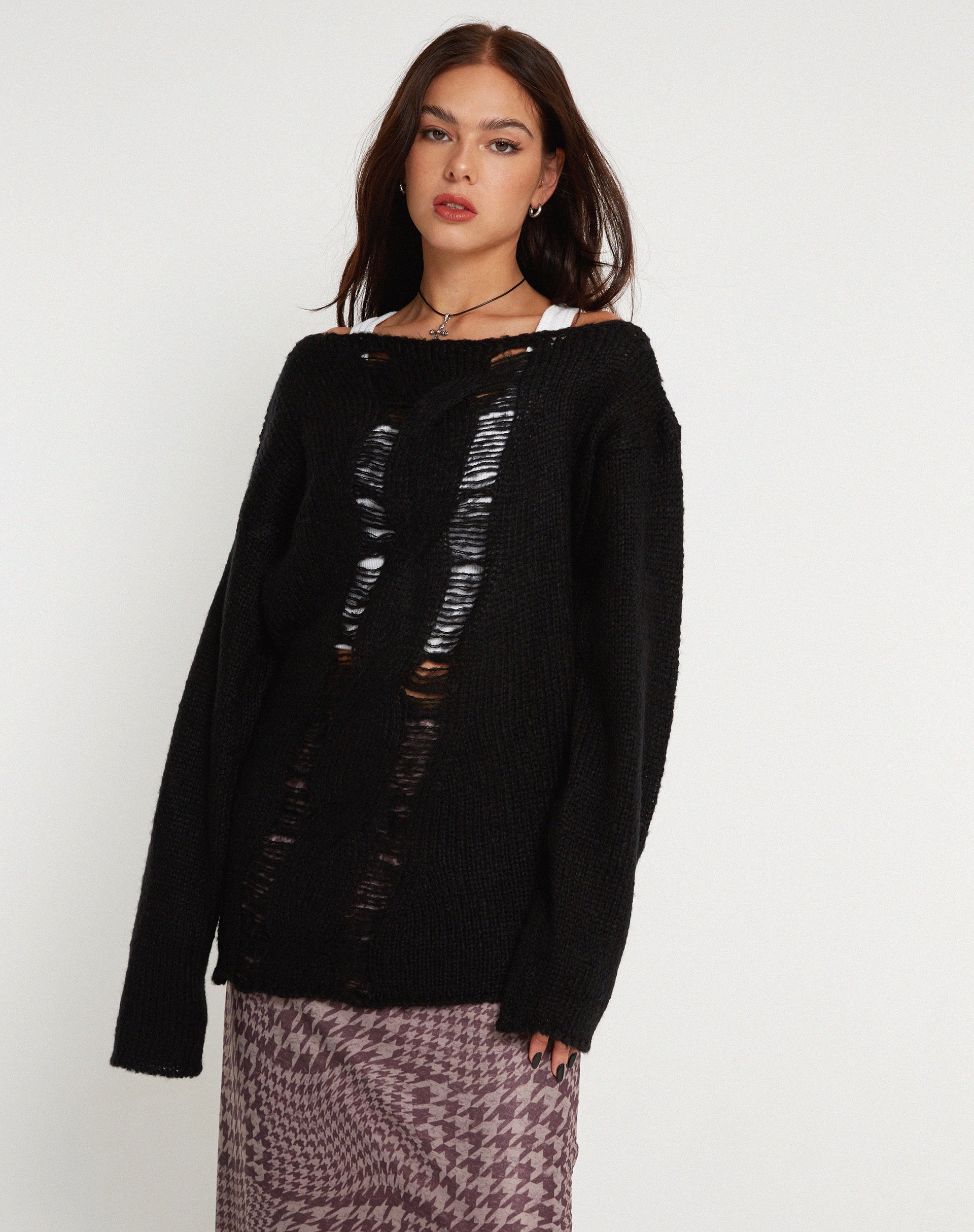 image of Akohara Laddered Knitted Top in Black