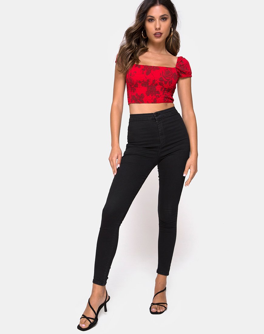 Image of Alya Crop Top in Tonal Floral Red