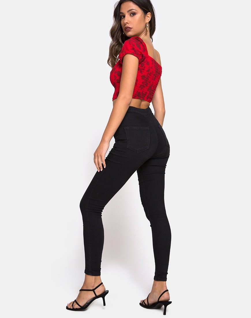 Image of Alya Crop Top in Tonal Floral Red