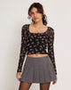 image of Amati Long Sleeve Mesh Crop Top in Ditsy Ribbon Dusty Pink Flock