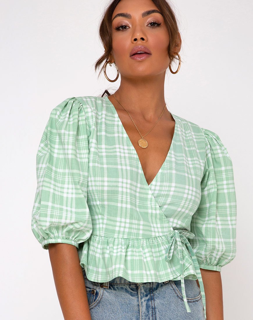 Image of Amiya Top in Table Cloth Neo Mint