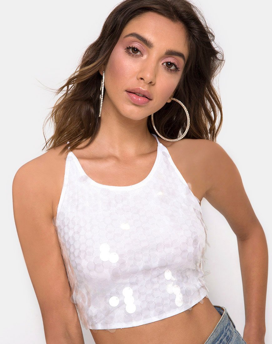 Image of Anery Crop Top in Clear Disc Sequin