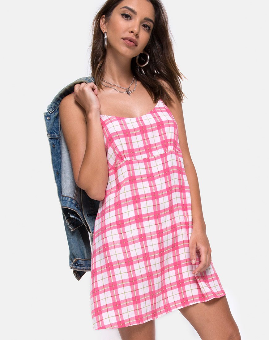 Anoma Slip Dress in Picnic Check Pink