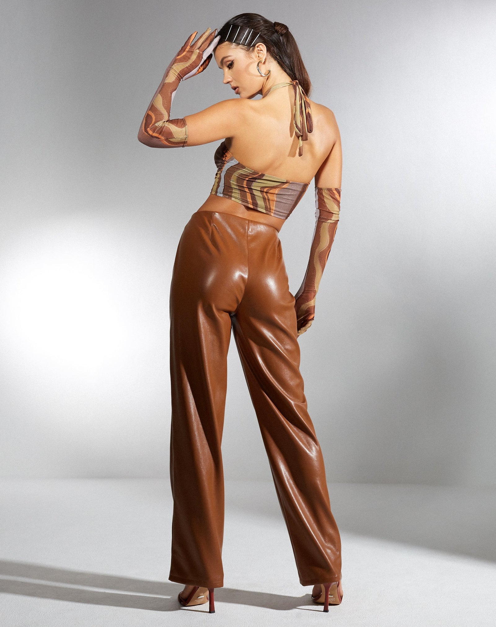 Chocolate Brown PU Leather Wide Leg Trousers | Patria – motelrocks