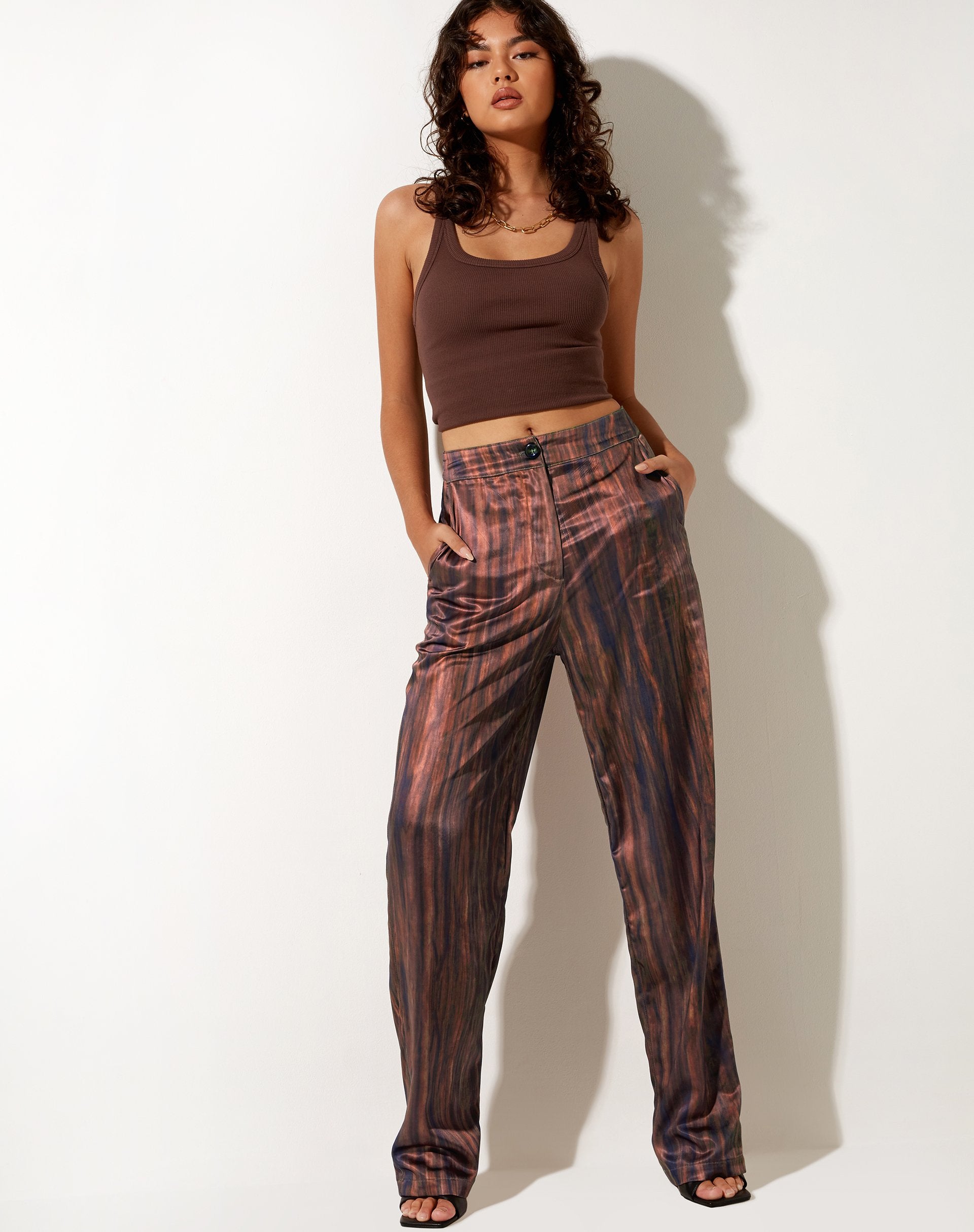 Image of Arsala Trouser in Satin Marble Cocoa