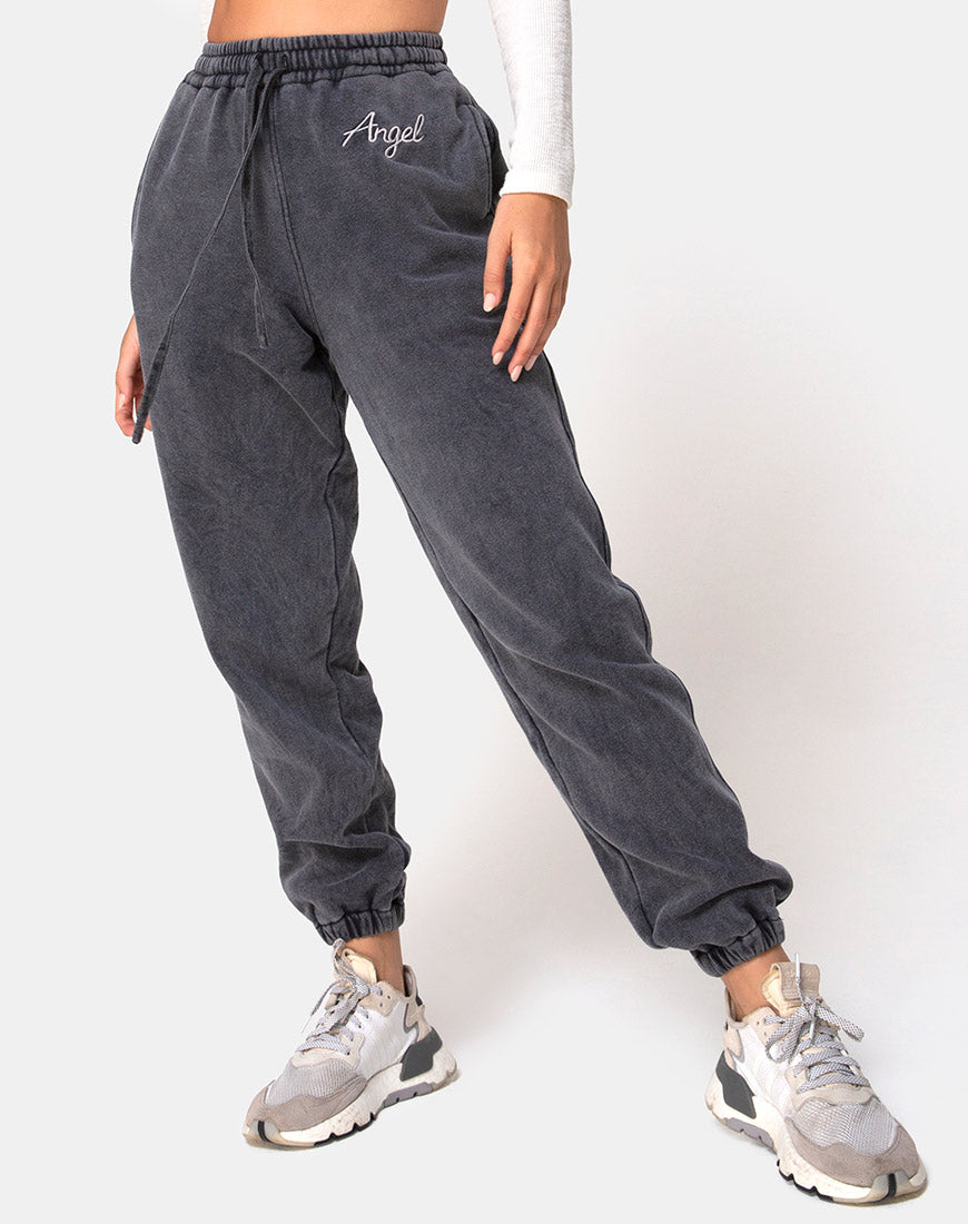 Image of Basta Jogger in Acid Washed Black with Angel Embro