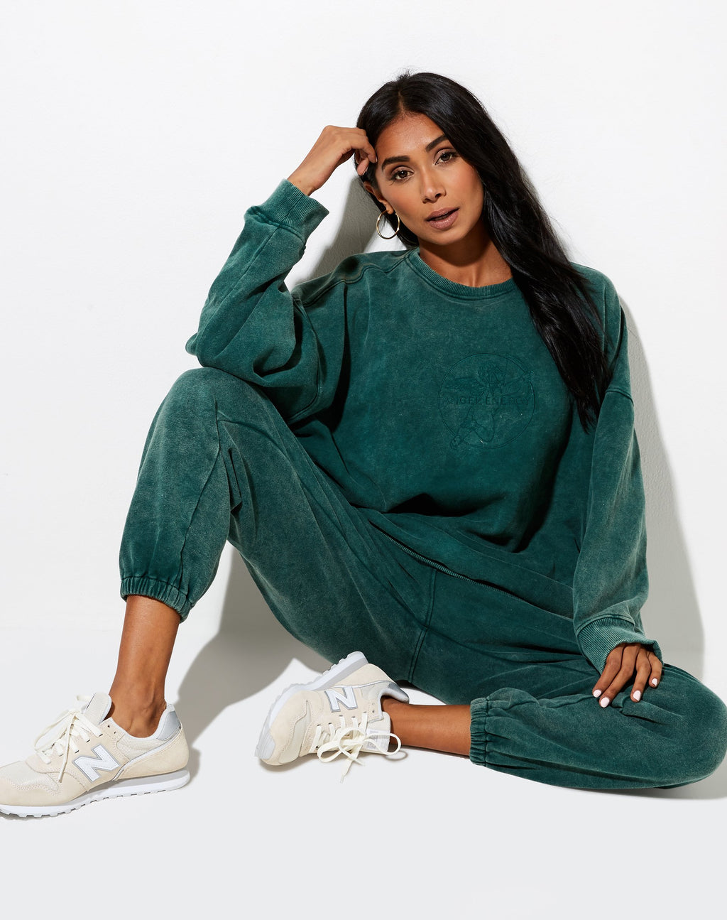 Glo Sweatshirt in Washed Green "Angel Energy" Cherub Embro
