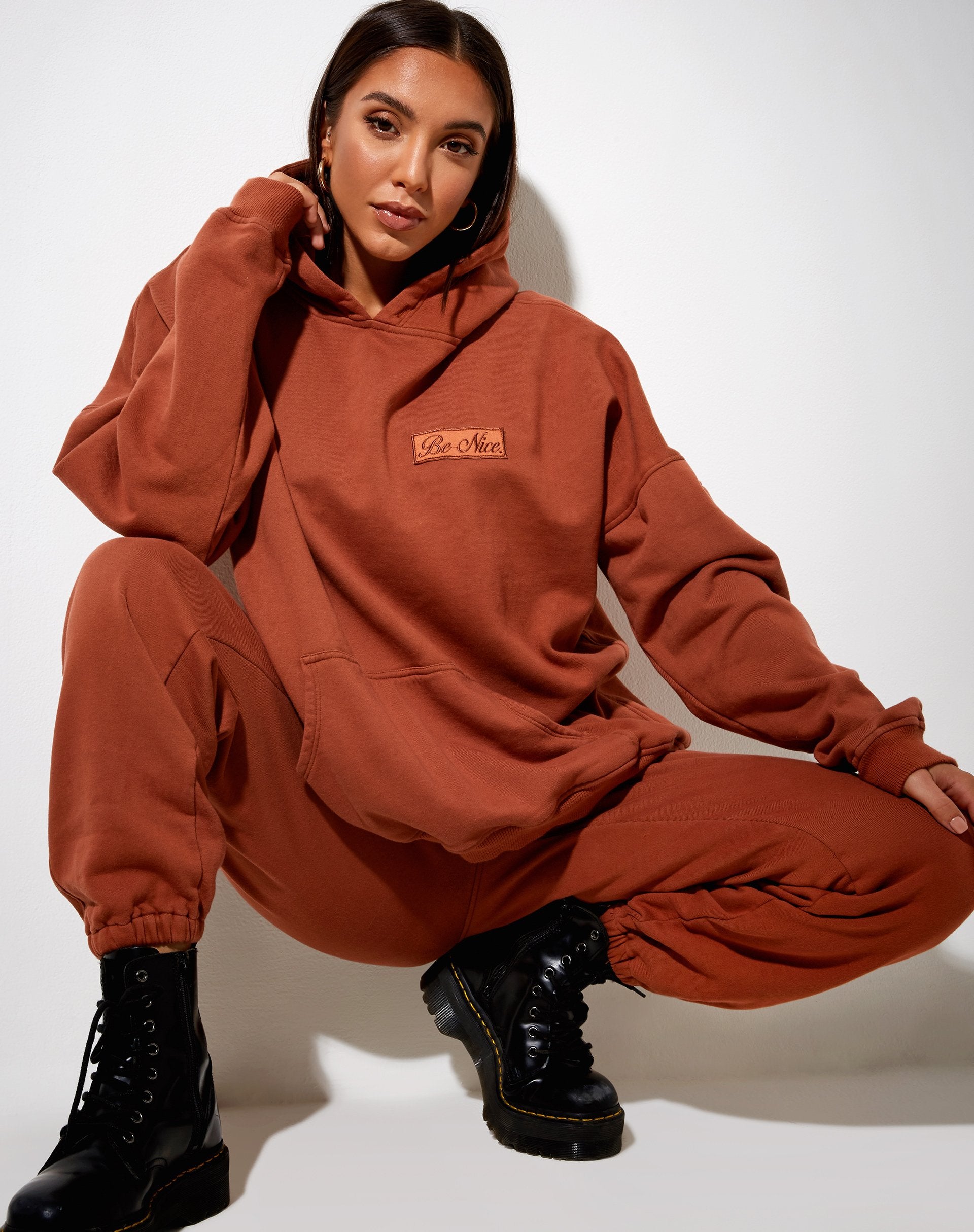 Image of Basta Jogger in Burnt Brick Be Nice Label Embro