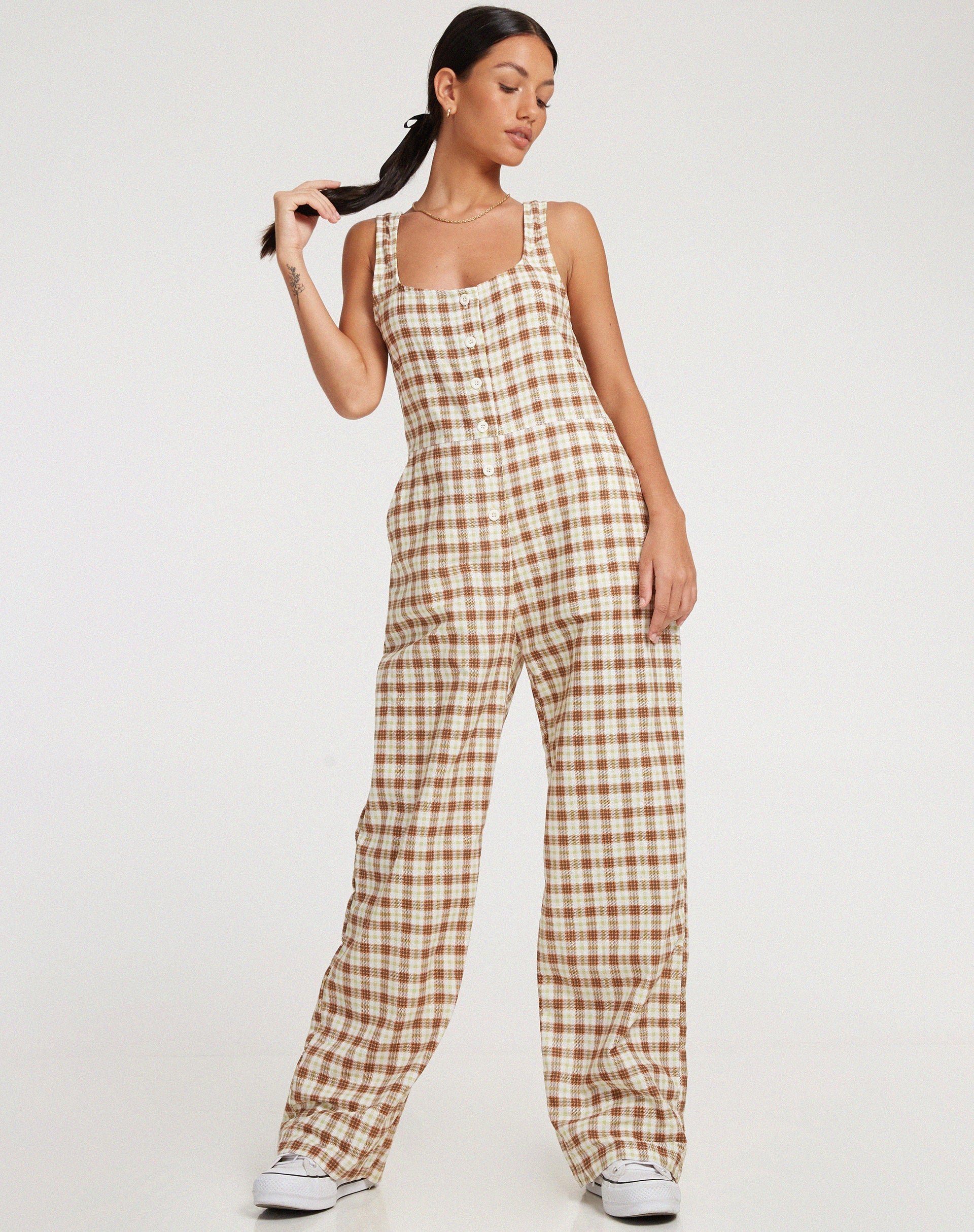 image of Beatrix Jumpsuit in Yellow Brown Check
