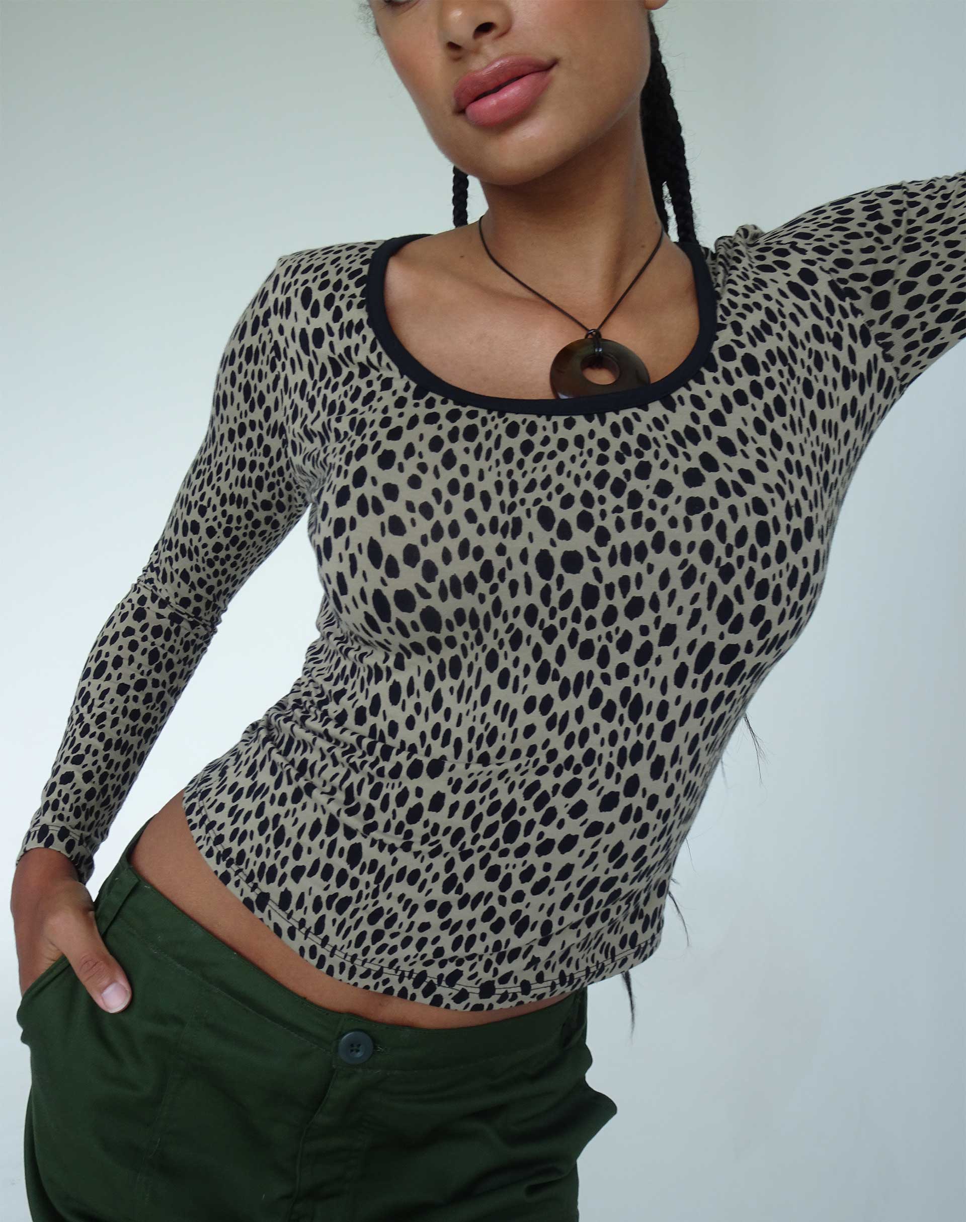 Image of Beshi Long Sleeve Top in Mini Cheetah Black Binding