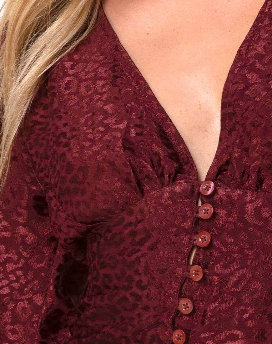 Image of Bina Crop Top in Satin Cheetah Burgundy