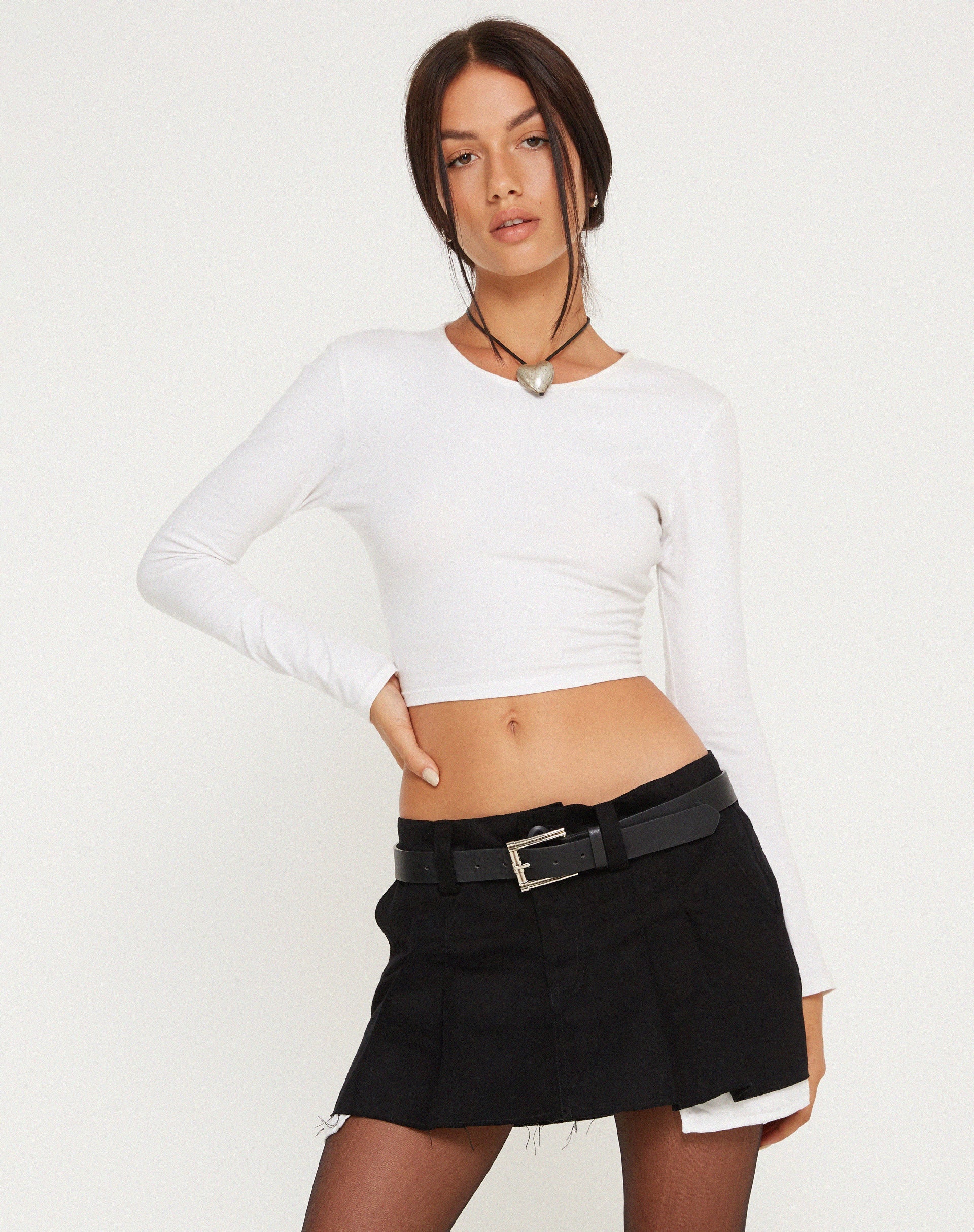 image of Blythe Low Waisted Mini Skirt in Twill Suede Black