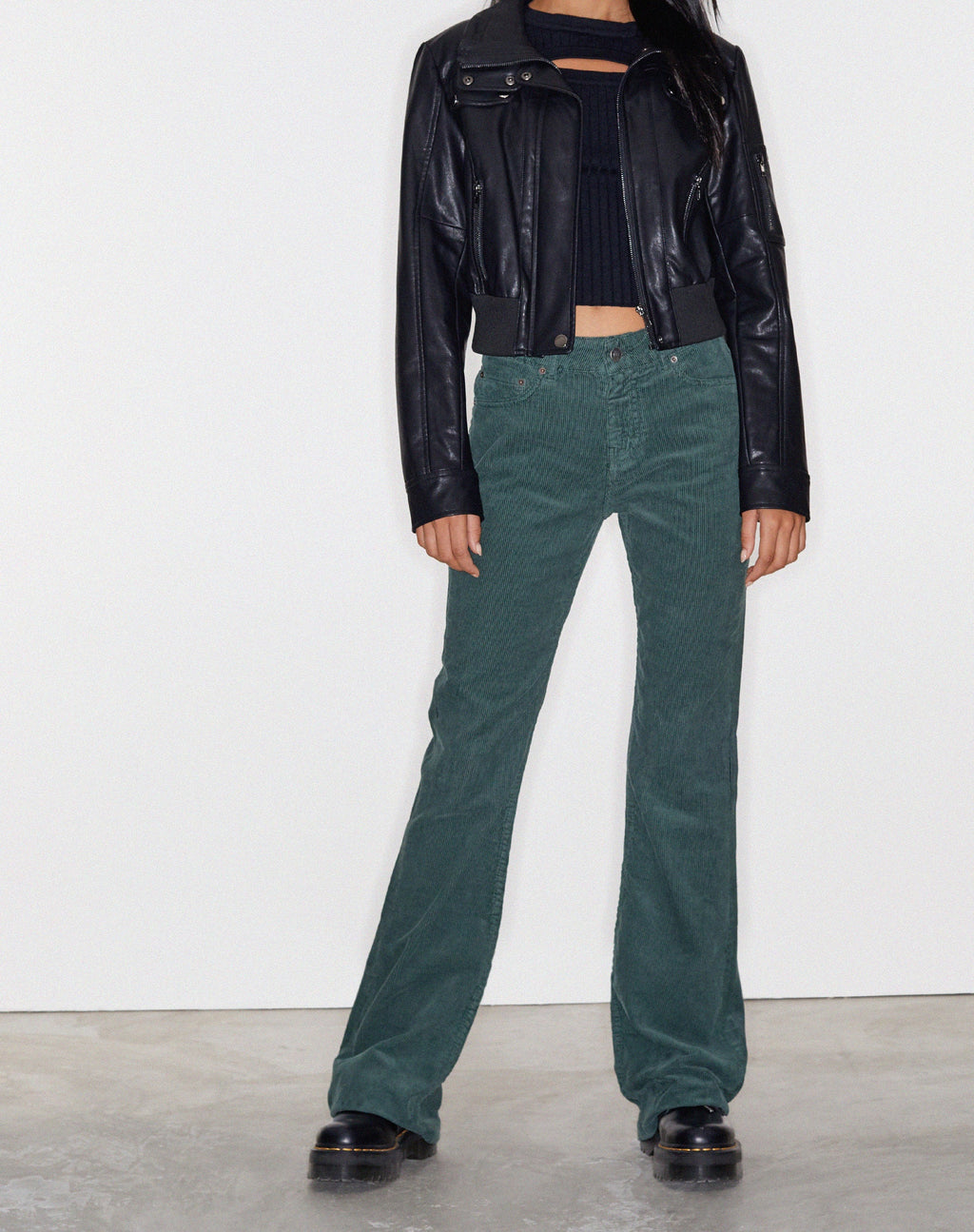 Green Cord Flared Bootcut Jeans