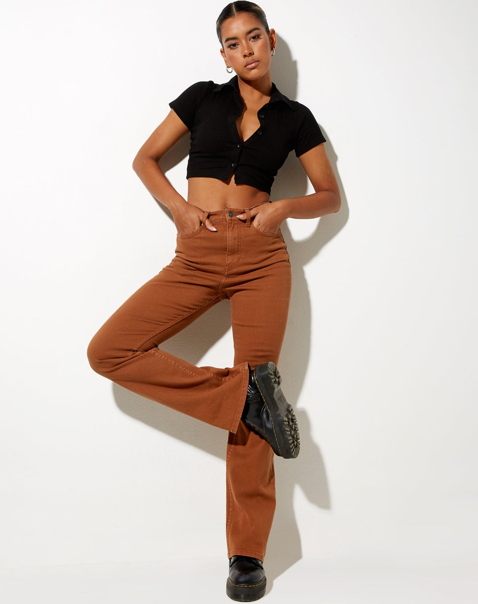 Brown Flared Leg Jeans | Bootleg – motelrocks-com-us