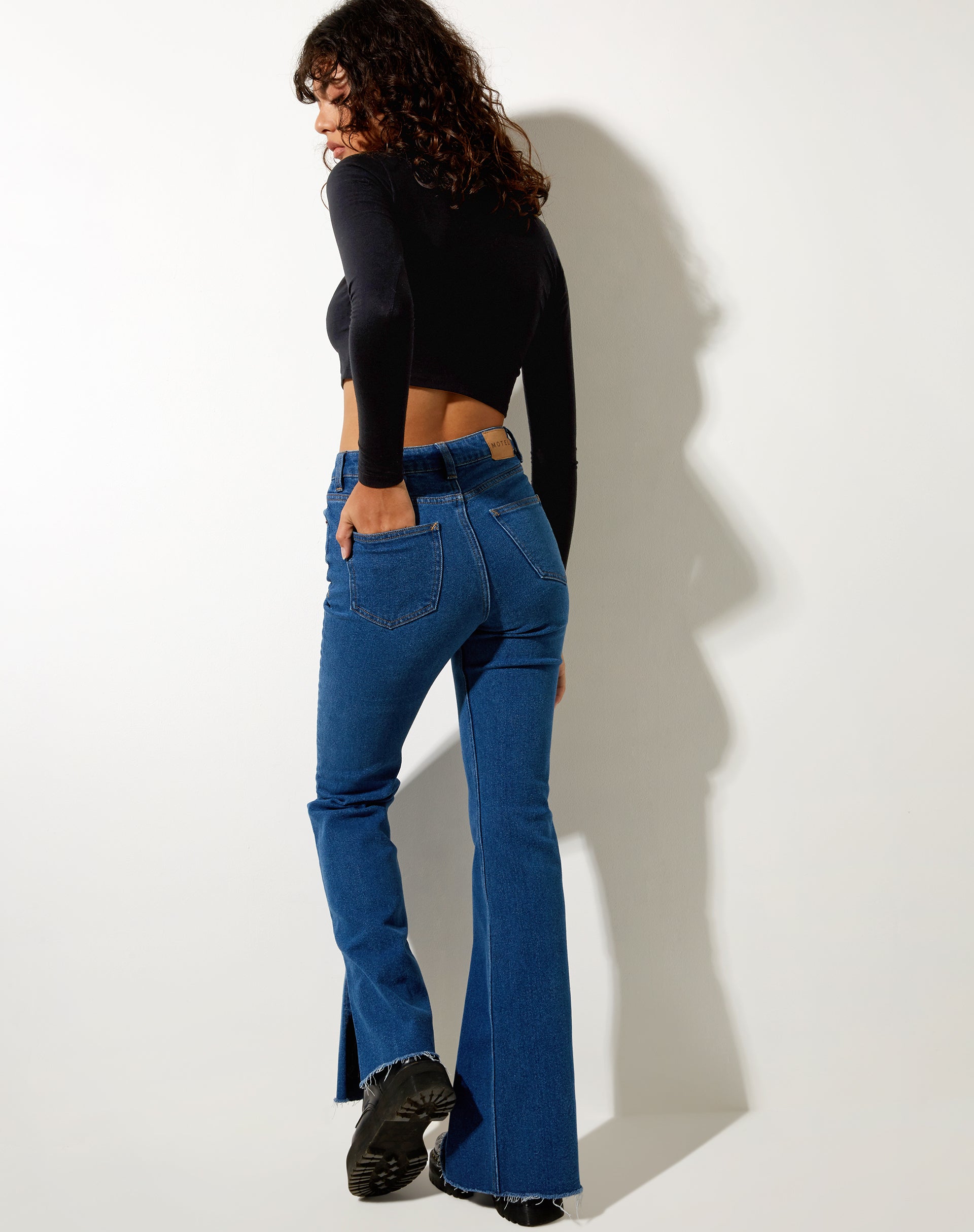 Low Rise Bootleg Jeans in Cord Navy