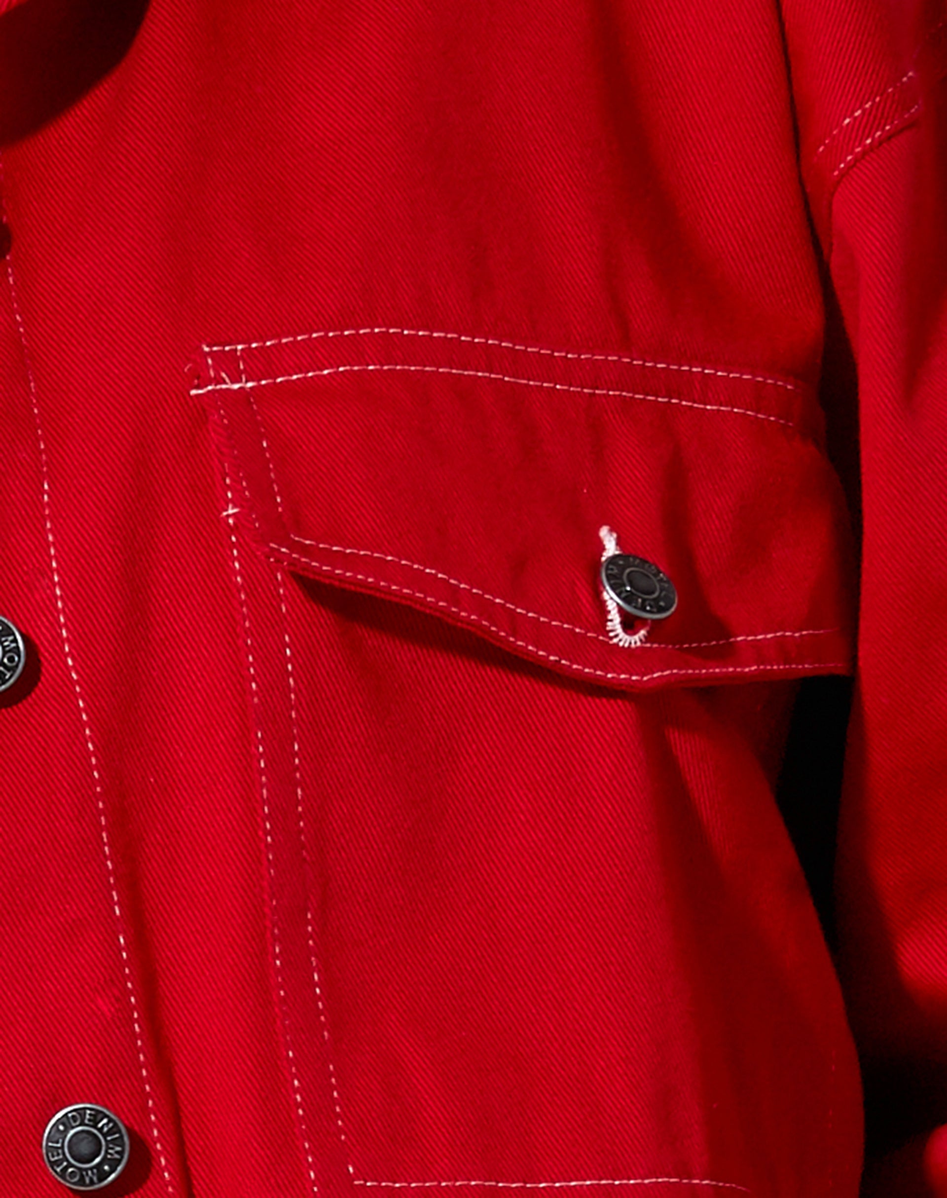 Red and White Stitching Button Up Denim Jacket