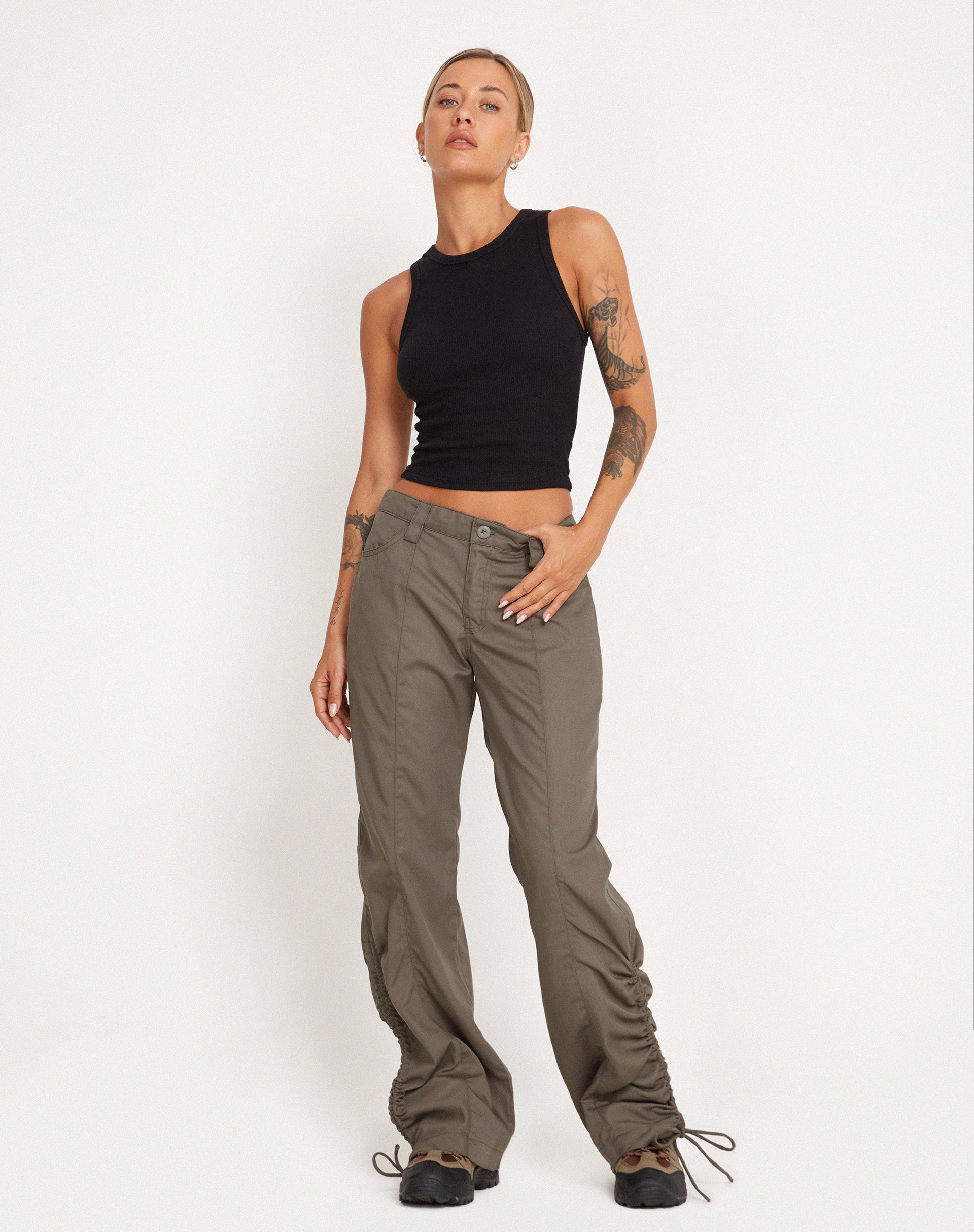 image of Bracha Low Rise Cargo Trousers in Fossil