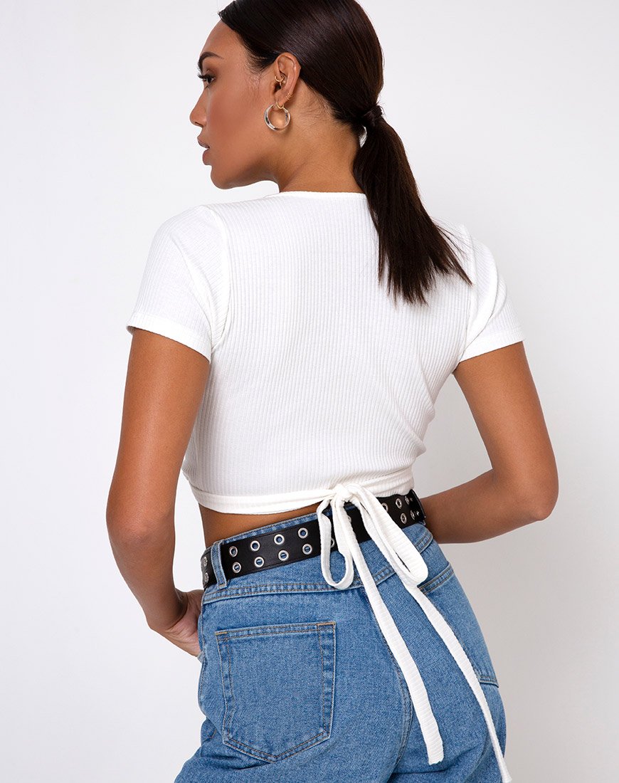 Image of Bria Wrap Top in Rib Ivory