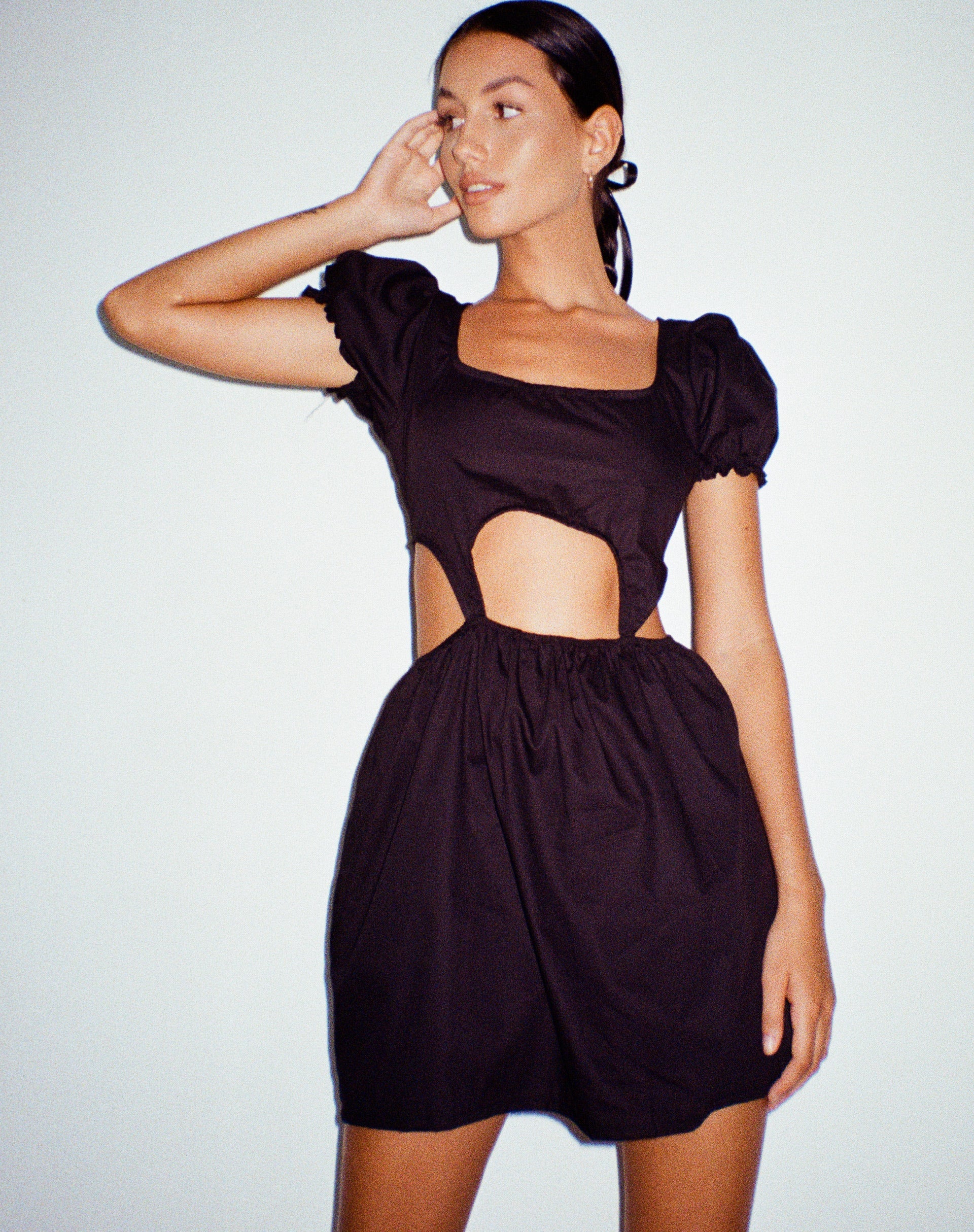 image of Brynlie Mini Dress in Poplin Black