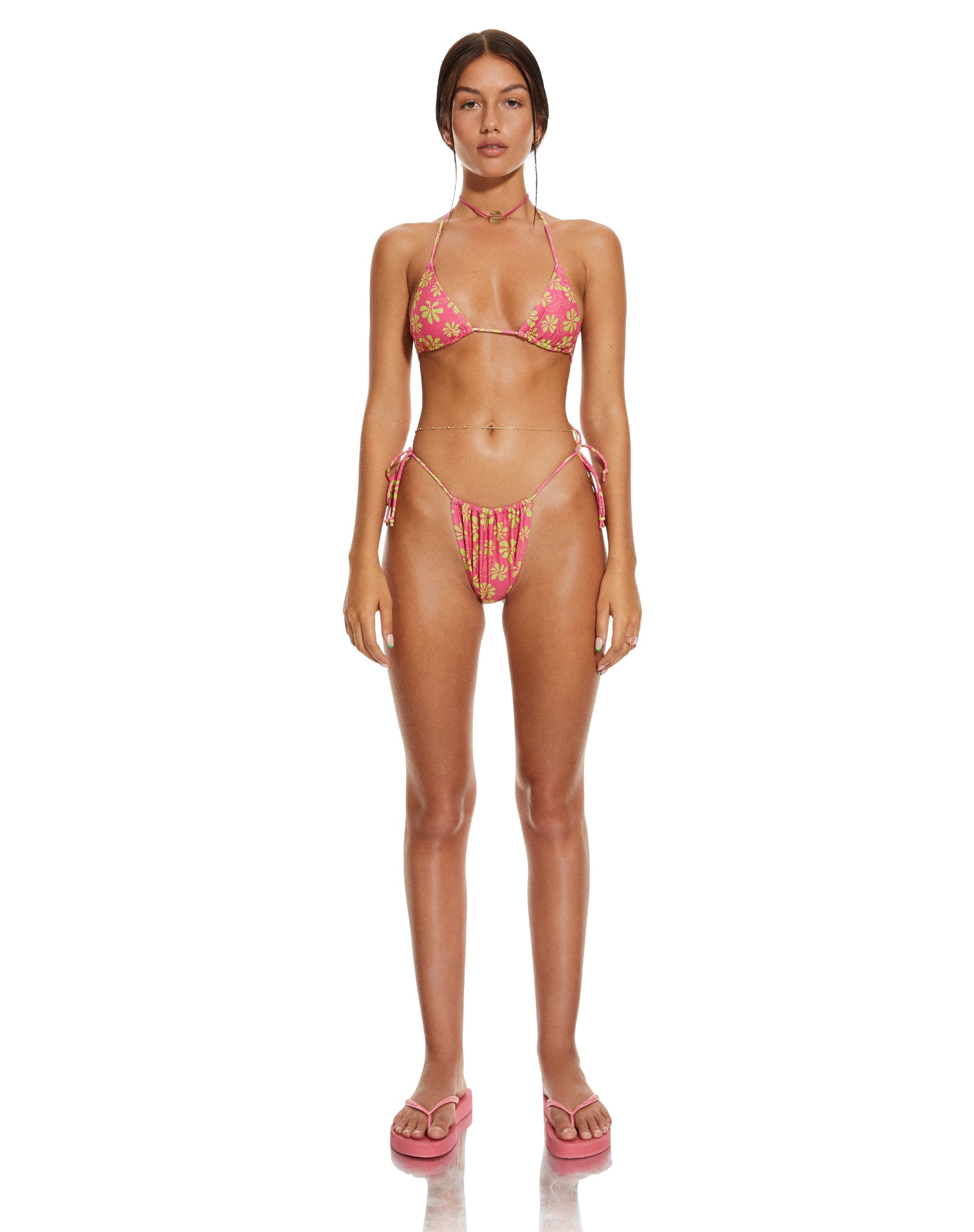 image of MOTEL X BARBARA Pami Bikini Top in 90s Beachy Floral Hot Pink