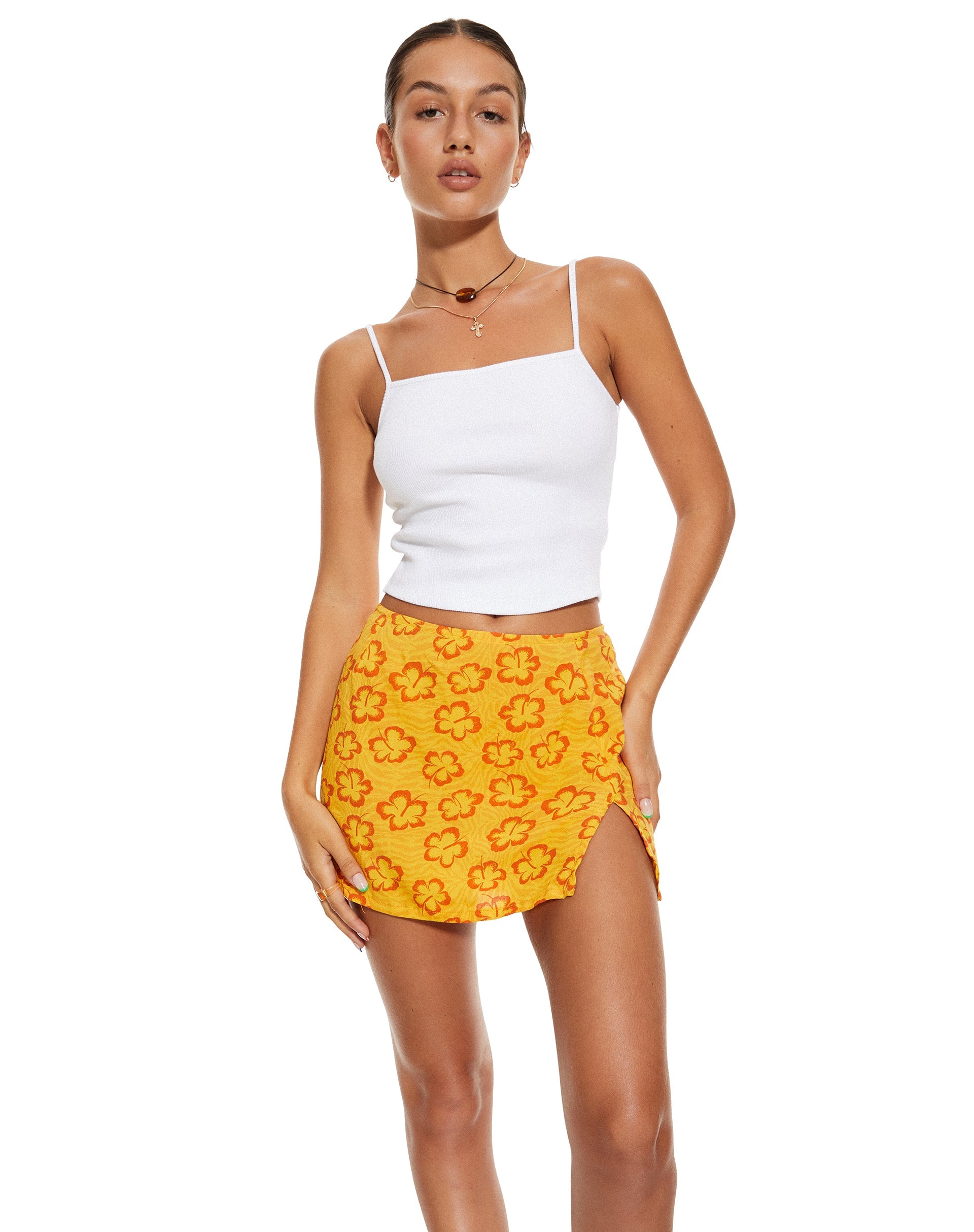image of MOTEL X BARBARA Shema Mini Skirt in Hibiscus Zebra Orange