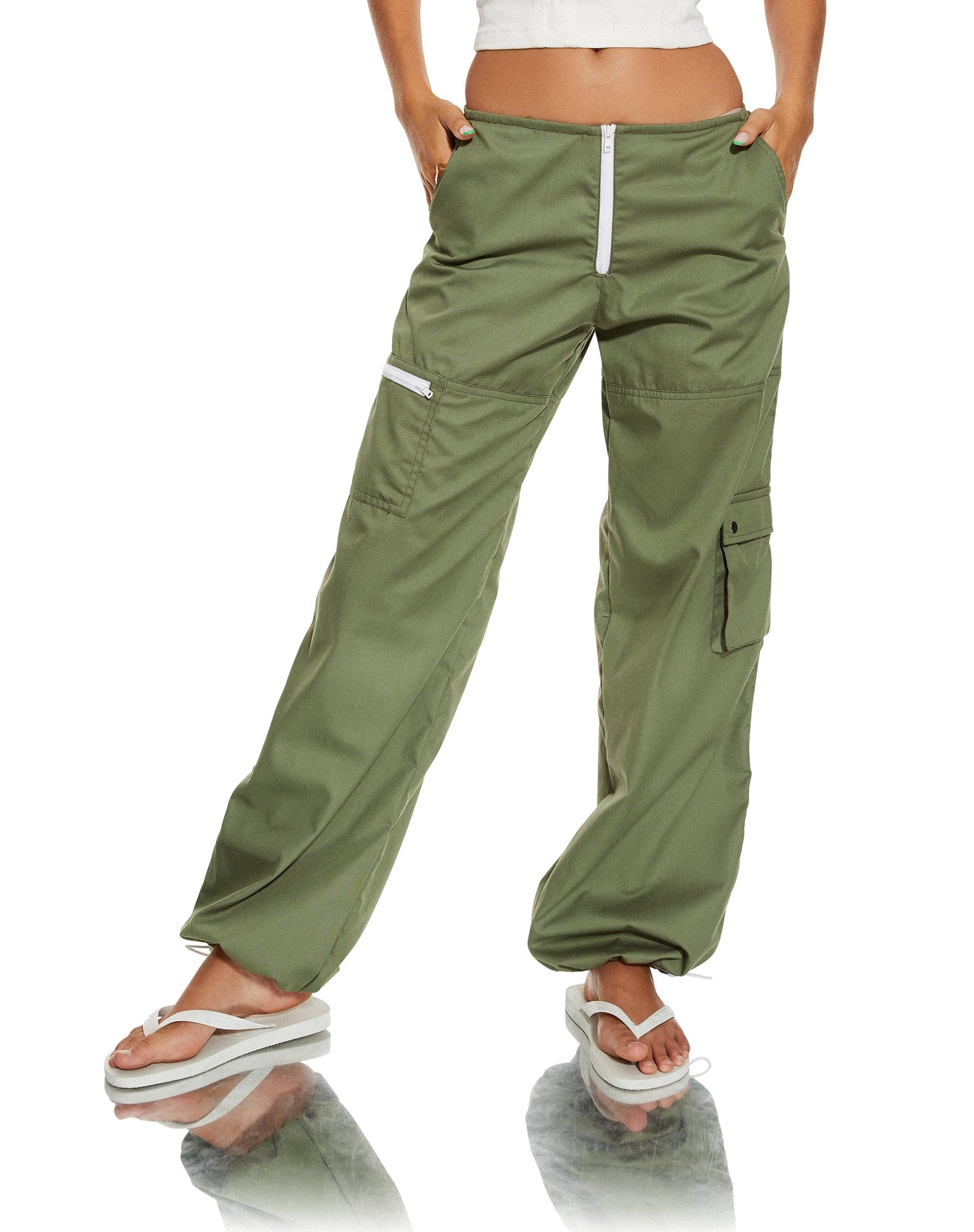 Olive Green Low Rise Cargo Trousers | Xander – motelrocks-com-us