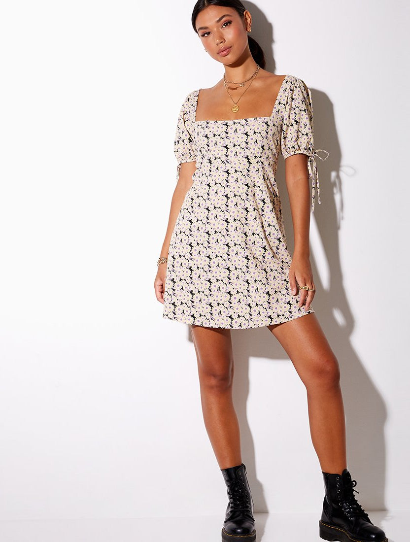 Short Sleeve Cream Daisy Mini Dress | Calia – motelrocks-com-us