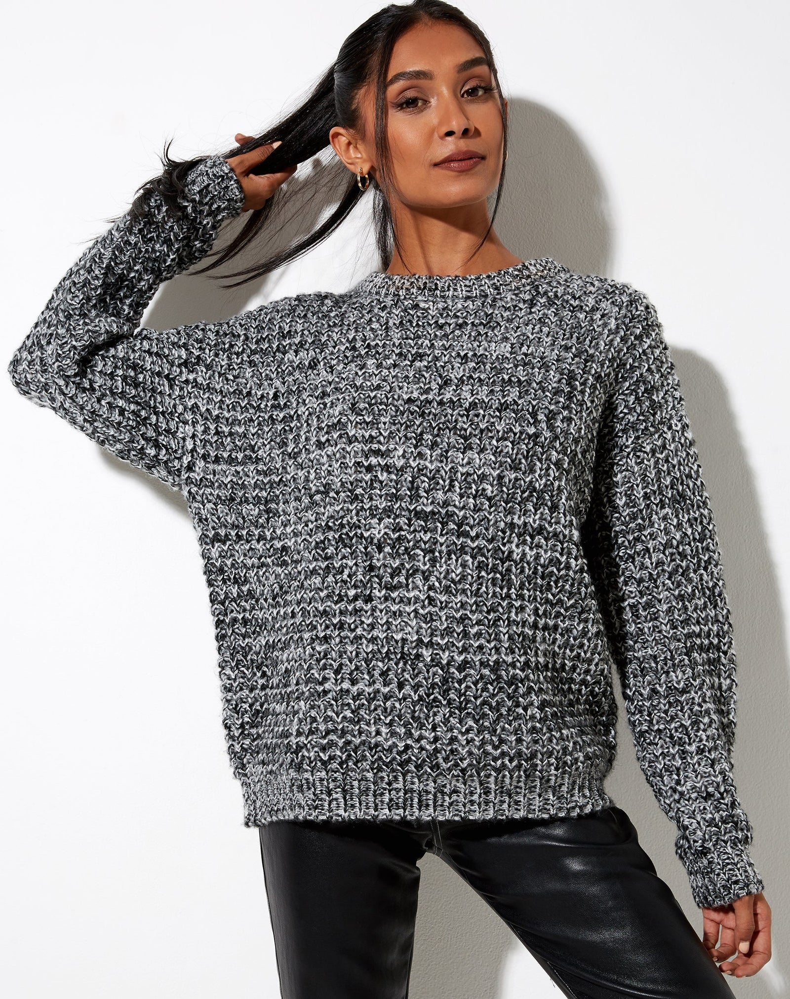 Black White and Grey Chunky Knit Jumper | Caribou – motelrocks-com-us