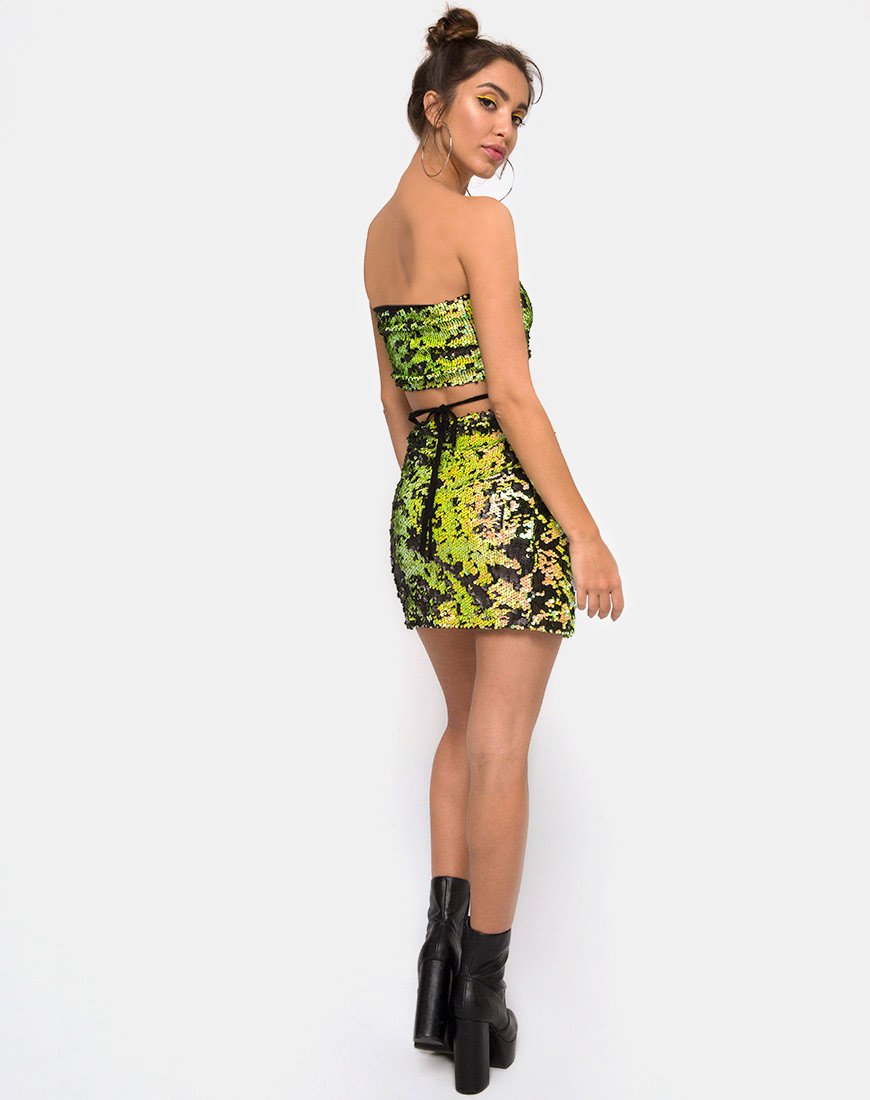 Image of Cheri Split Skirt in Citrus Black Sequin