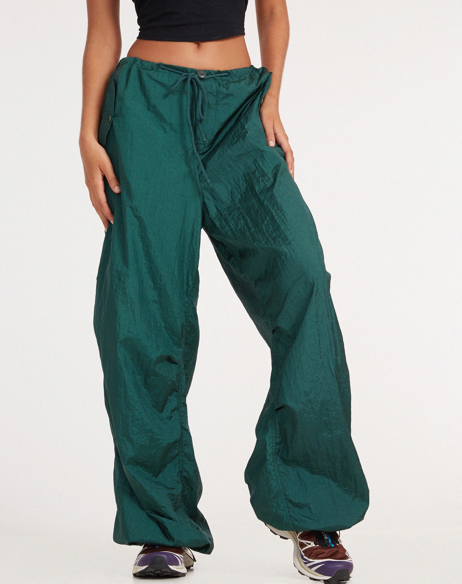 Bottle Green Wide Leg Parachute Cargo Trousers | Chute